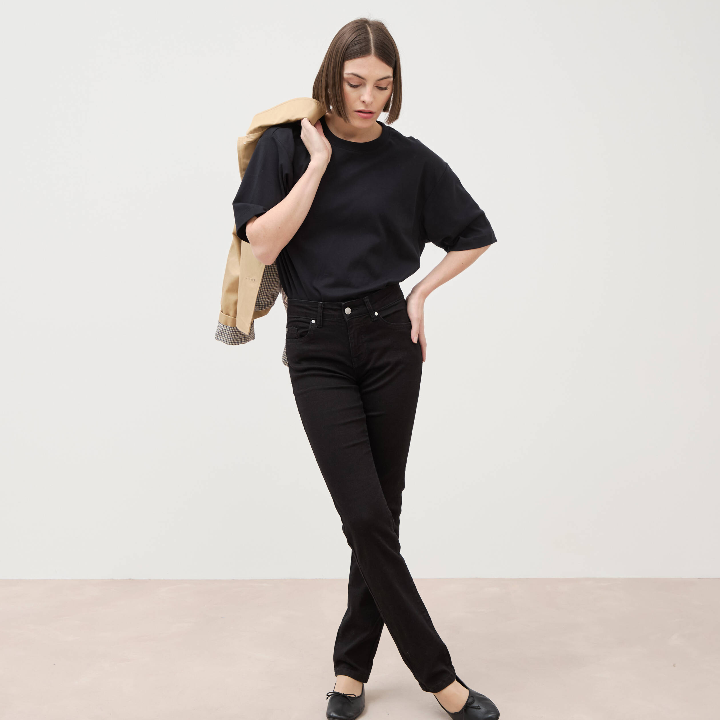 Jeans regular 5 poches denim noir femme