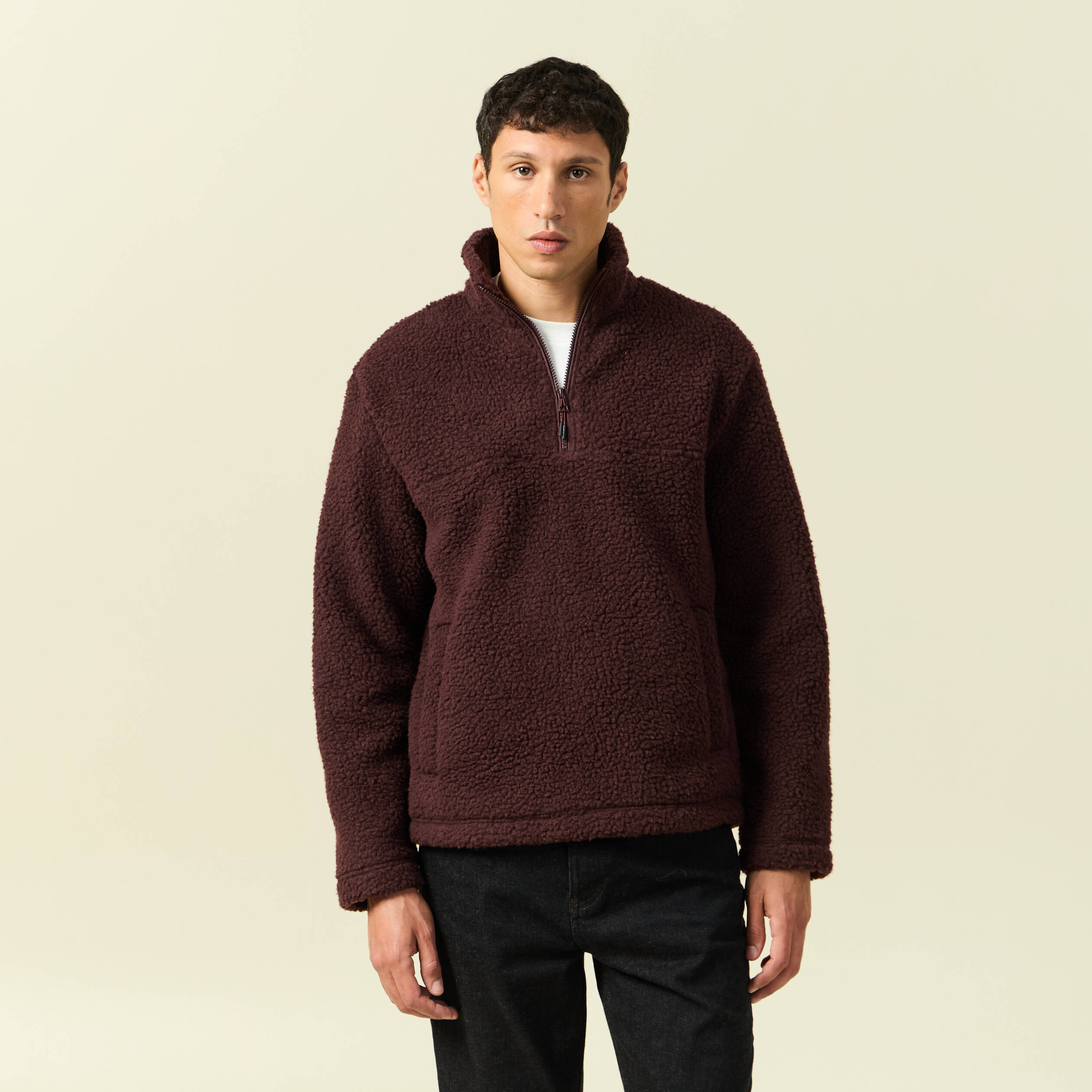 Sweat effet polaire col montant bordeaux homme