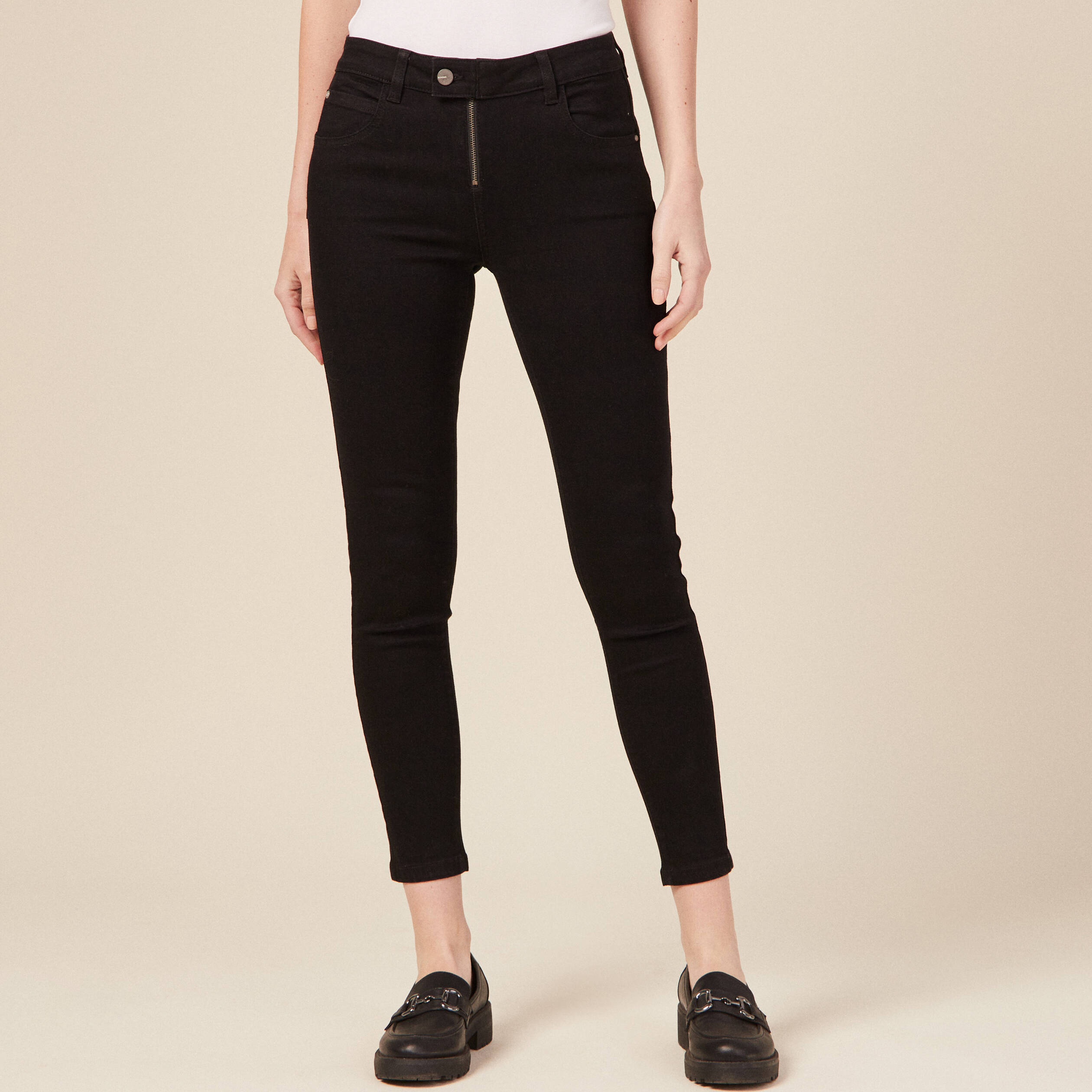 jeans skinny zippe denim noir femme Jeans skinny zippé denim noir femme