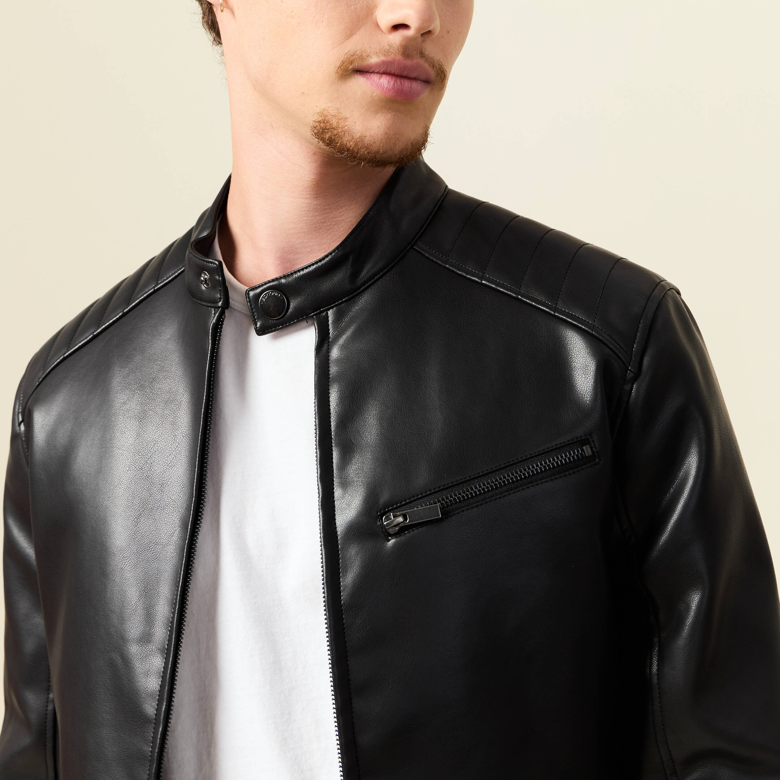 Veste manches longues col biker noir homme