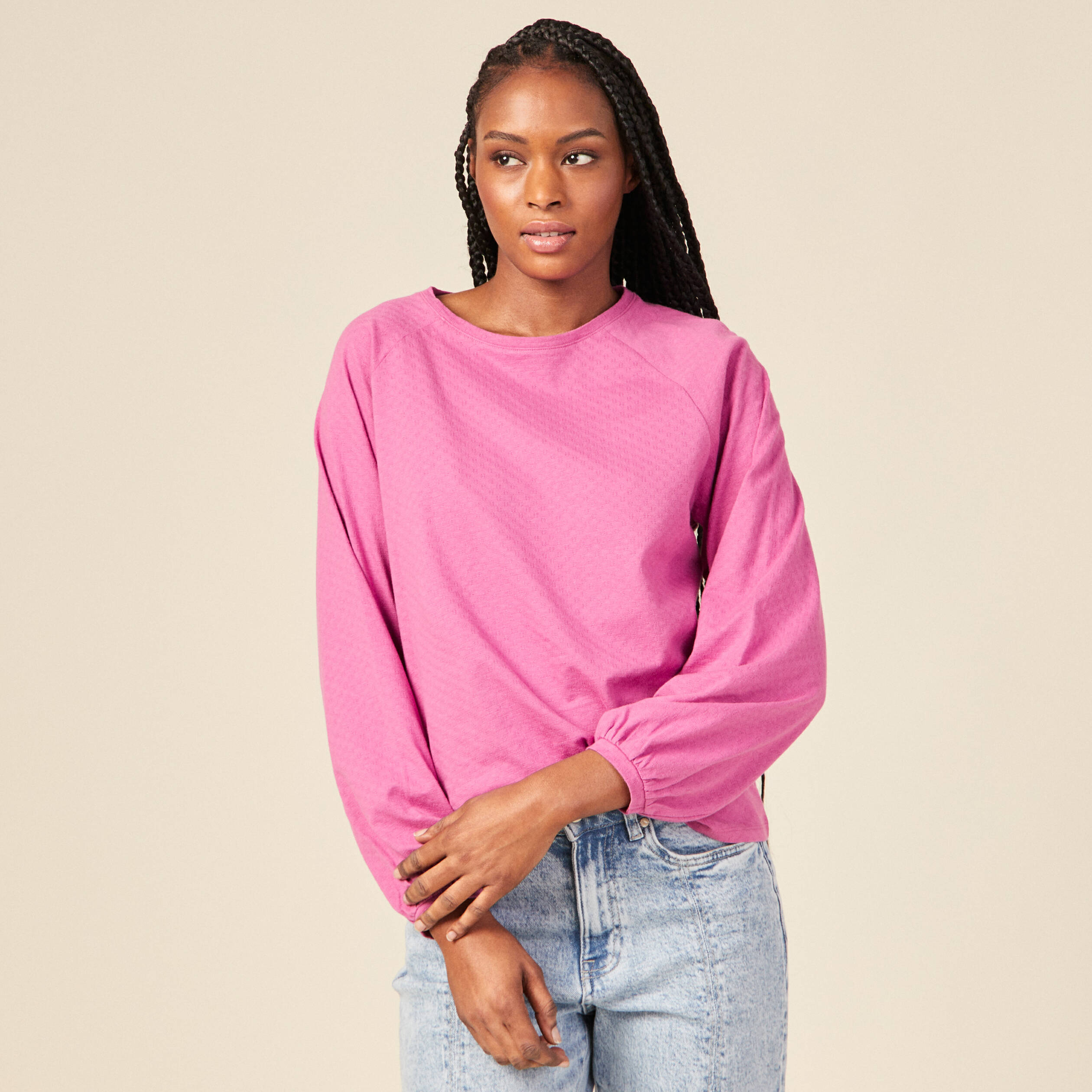 t shirt manches longues rose framboise femme T-shirt manches longues rose framboise femme