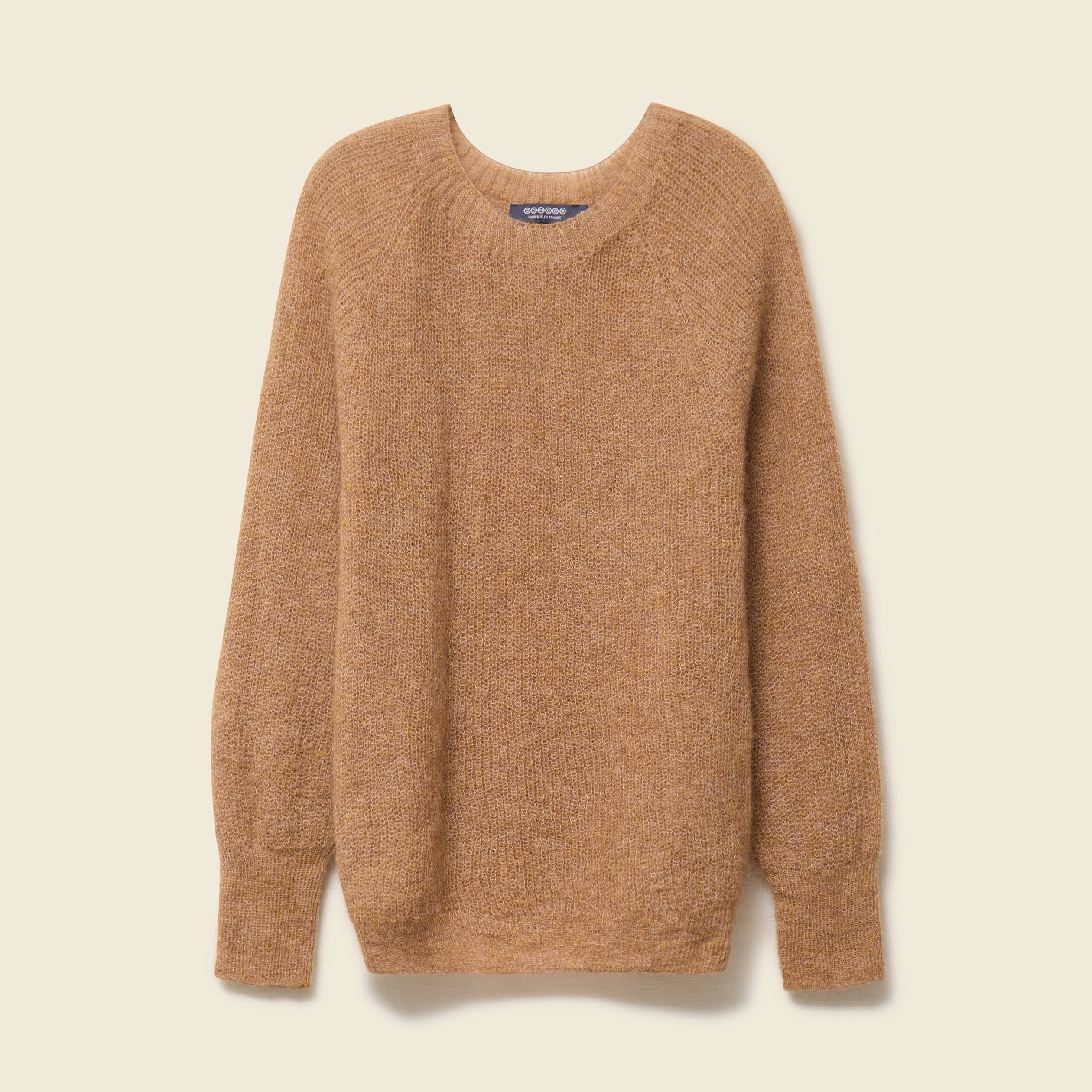 Pull manches longues col rond camel femme