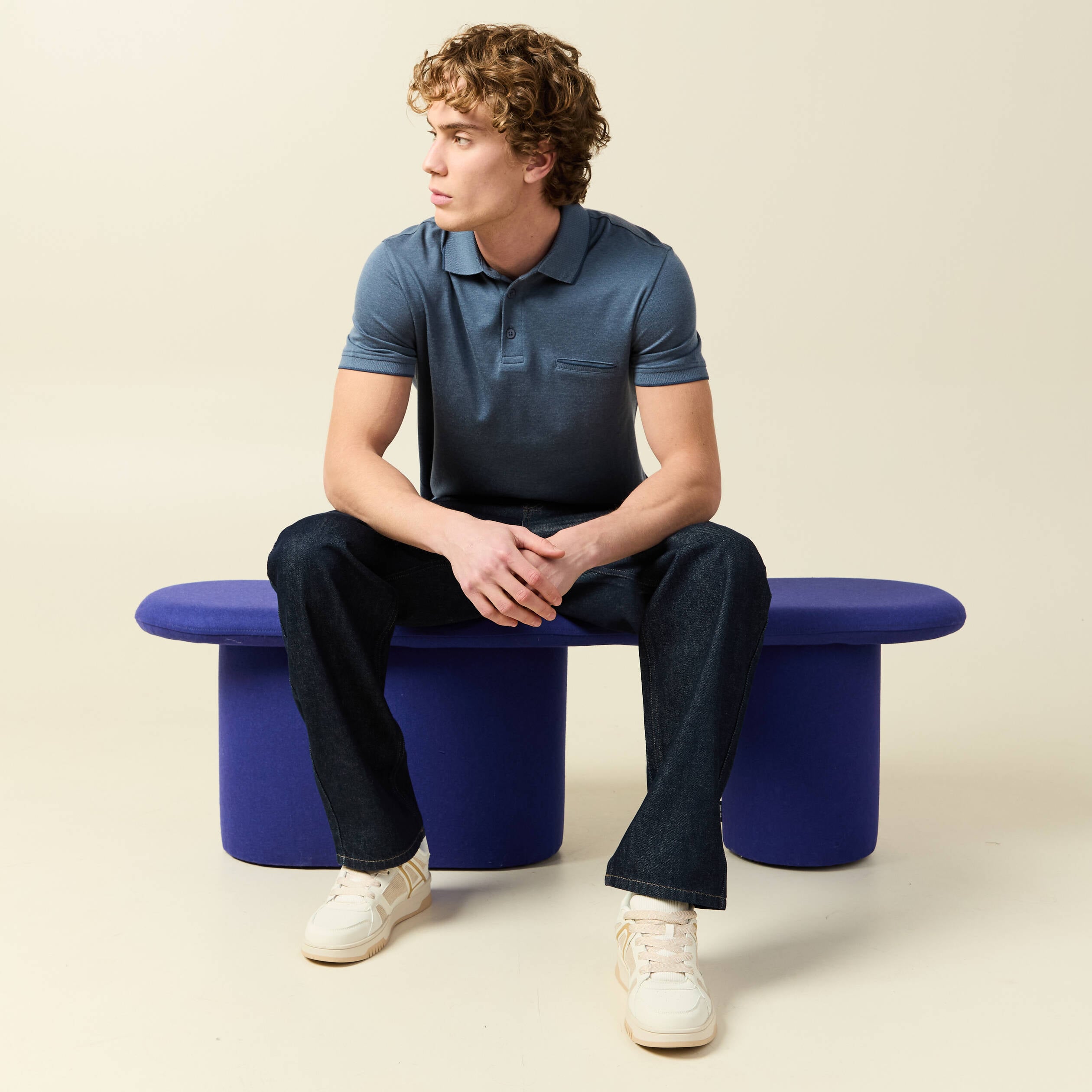 Polo manches courtes bleu gris homme