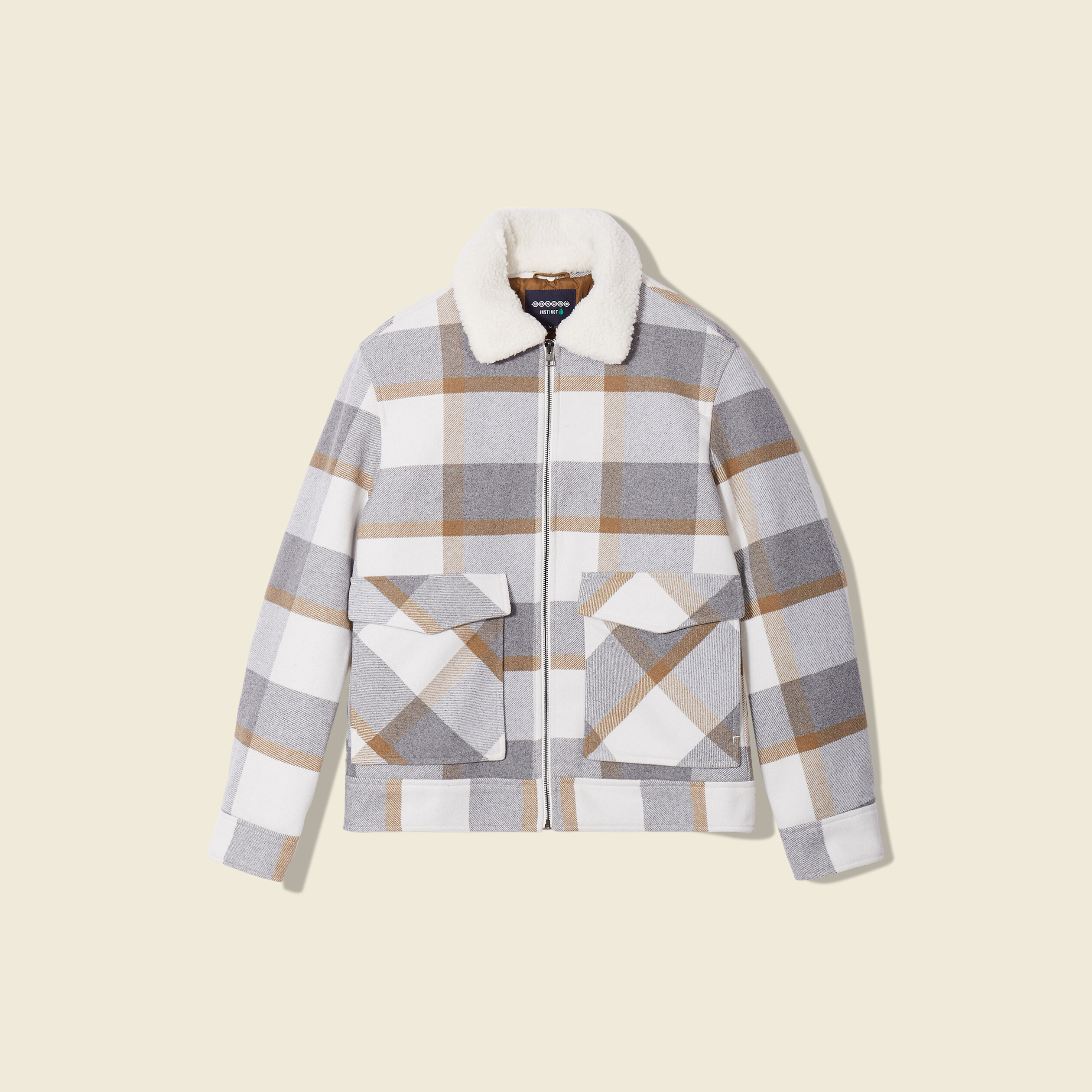 Blouson droit court &agrave; manches longues ecru homme
