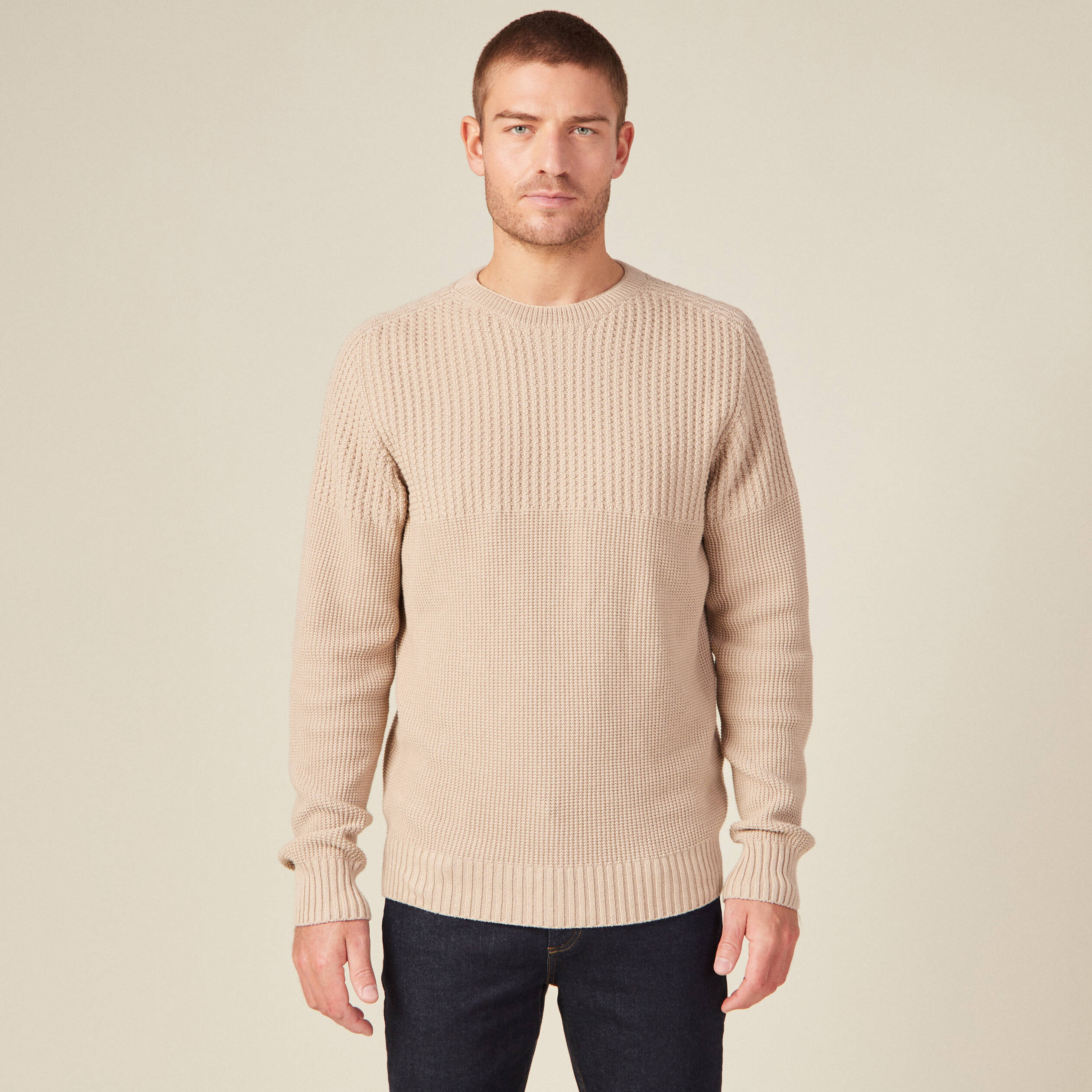 Pull manches longues beige homme