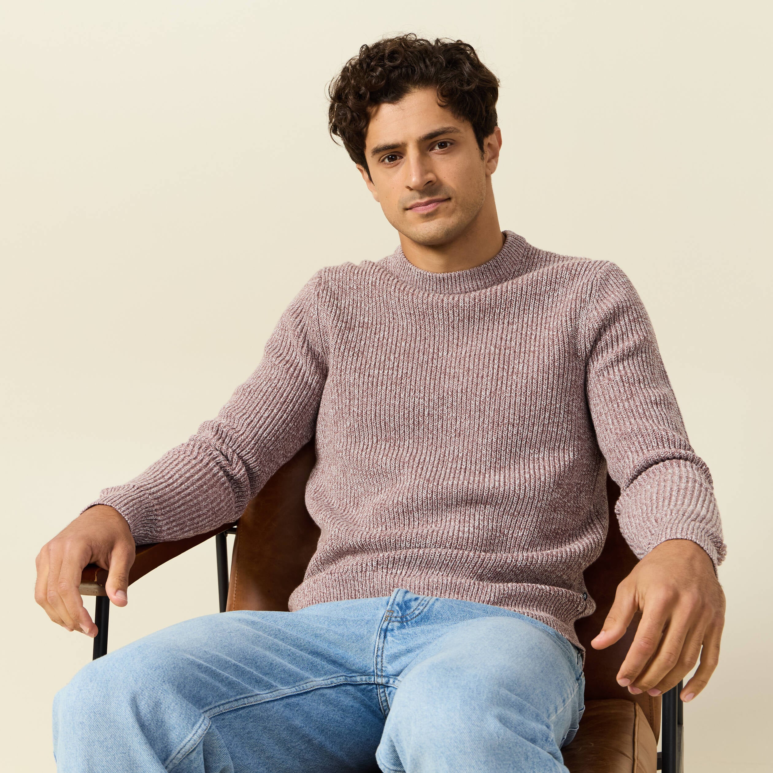 Pull manches longues vieux rose homme