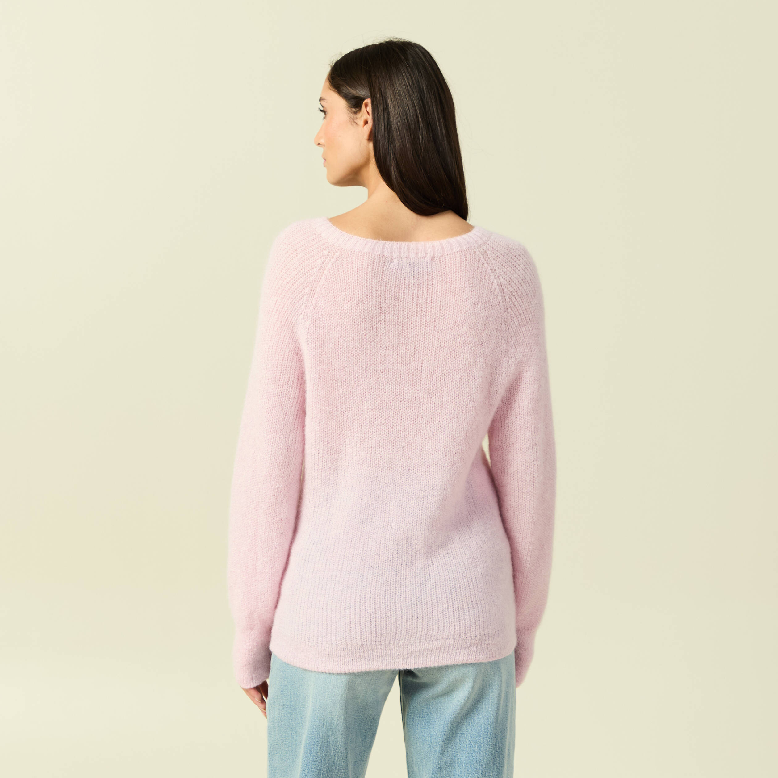 Pull manches longues col rond rose femme
