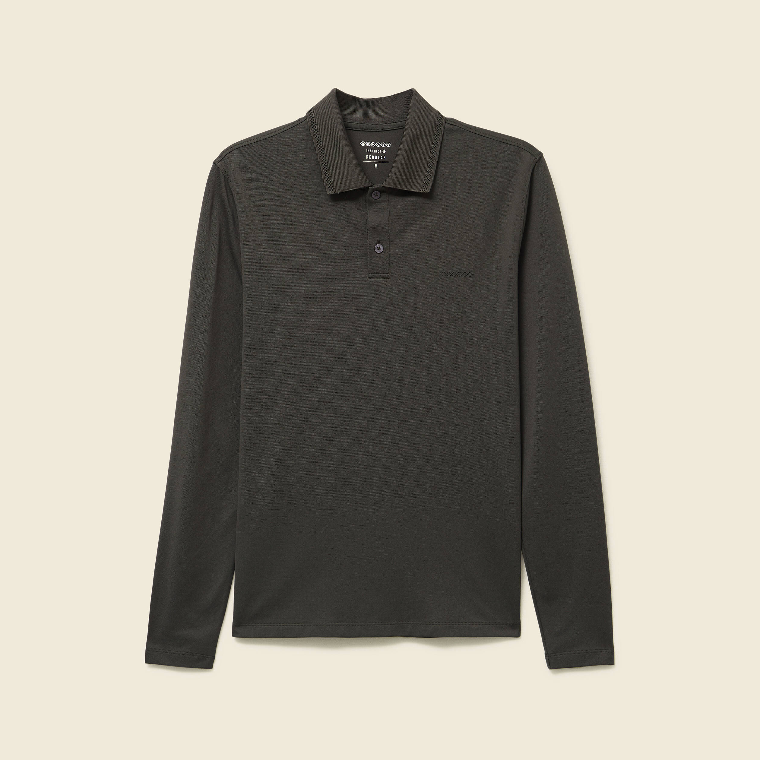 Polo cintr&eacute; manches longues vert kaki homme