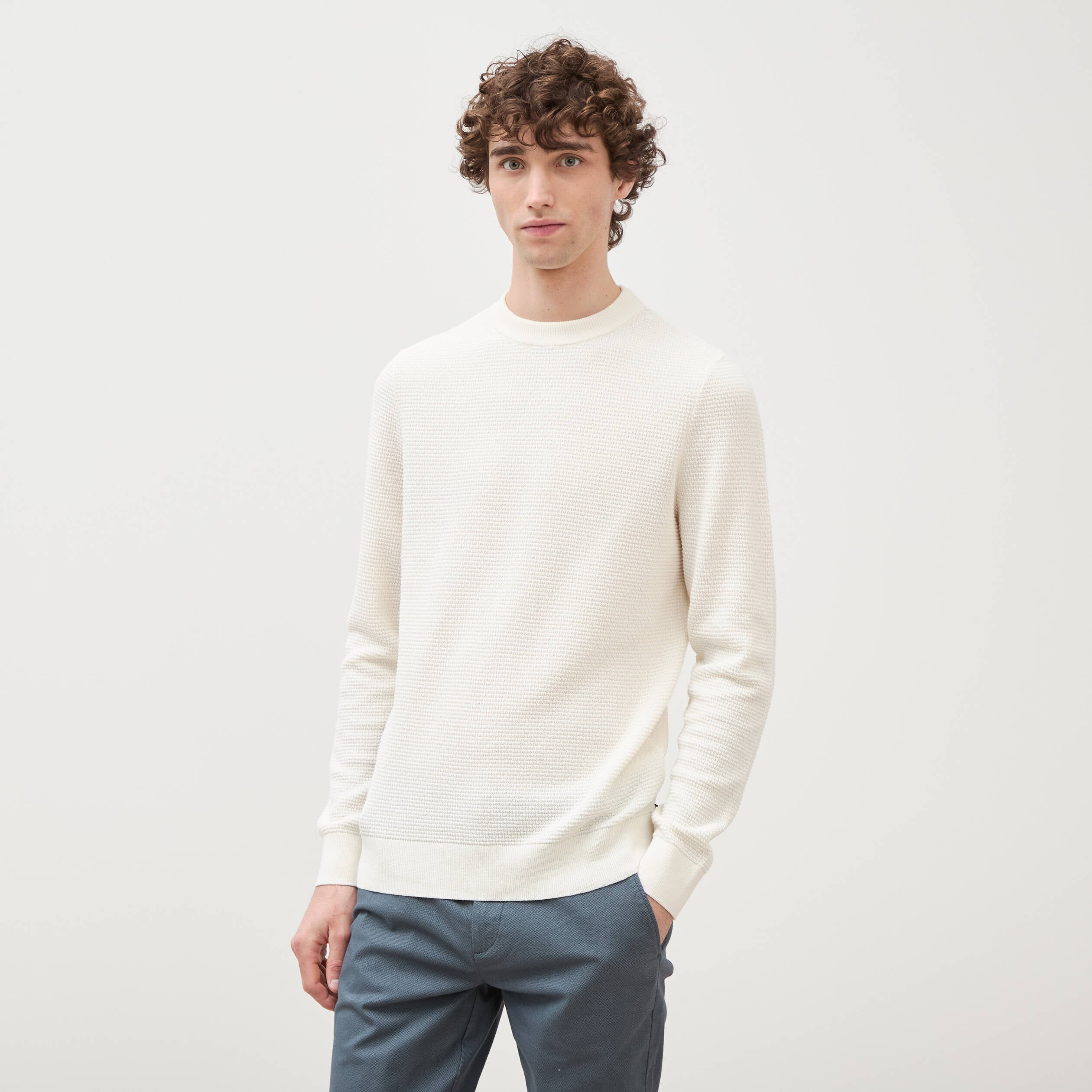 Pull col rond ecru homme