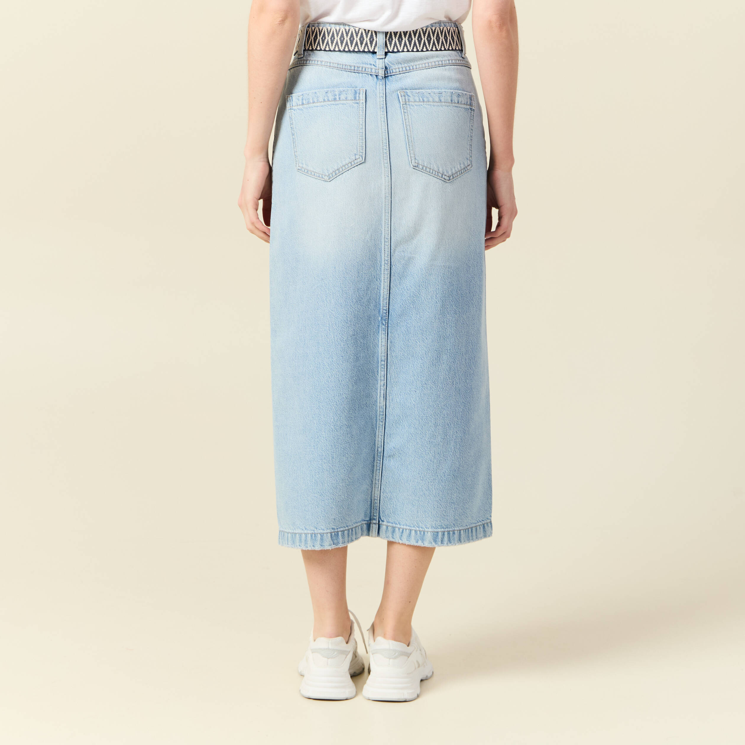 jupe longue droite en jean denim bleach femme Jupe longue droite en jean denim bleach femme