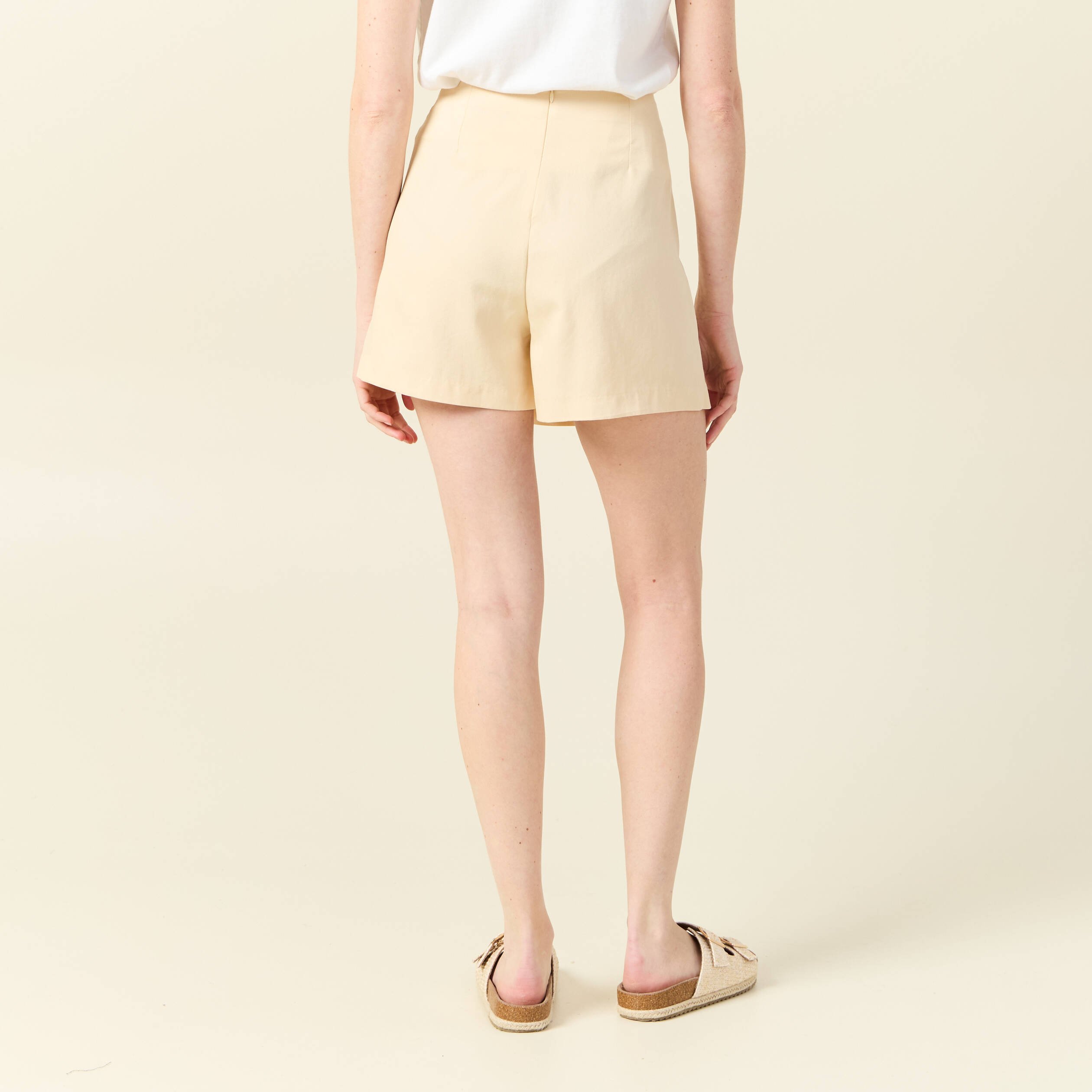 jupe short droite zippee creme femme Jupe-short droite zippée creme femme