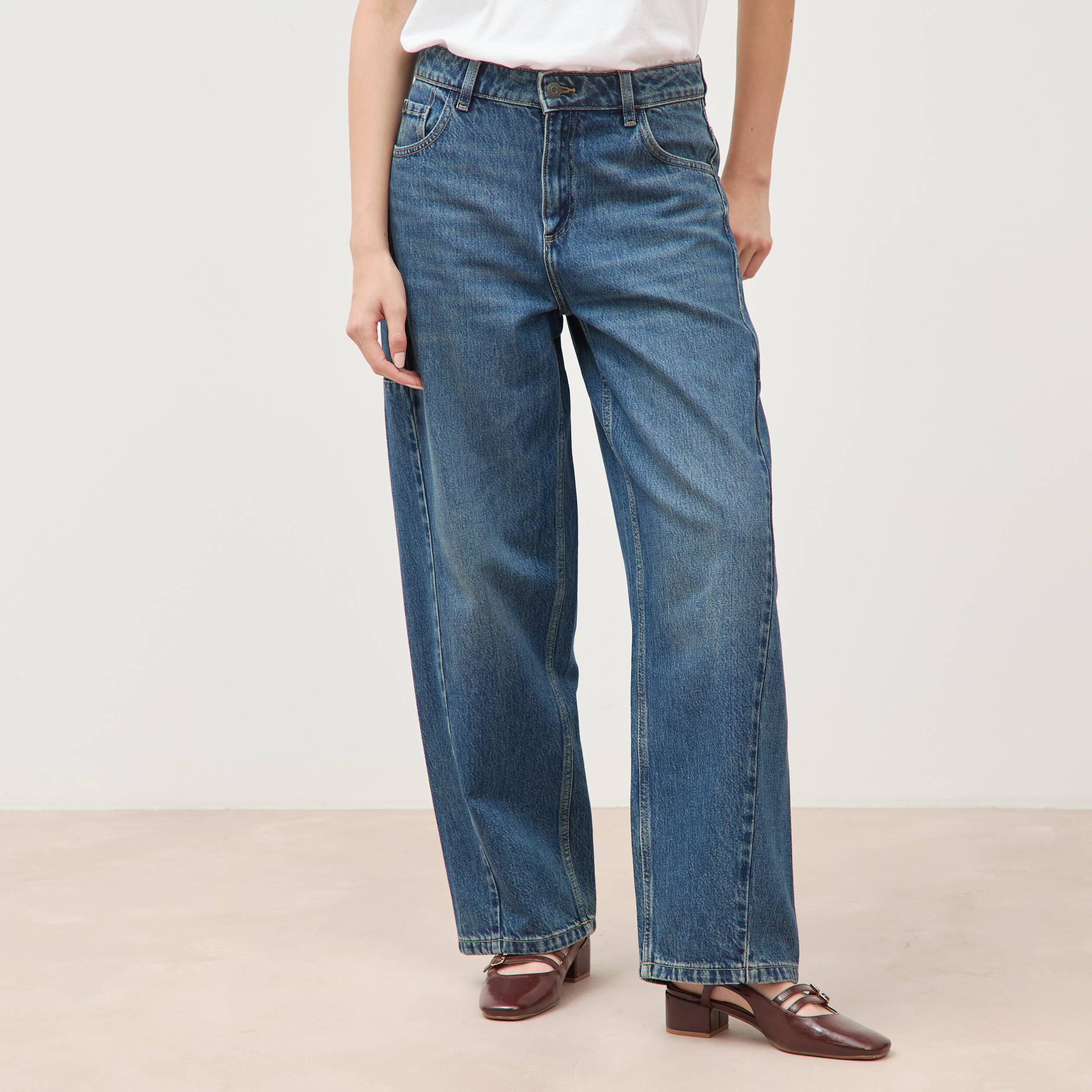Jeans barrel taille standard bleu femme