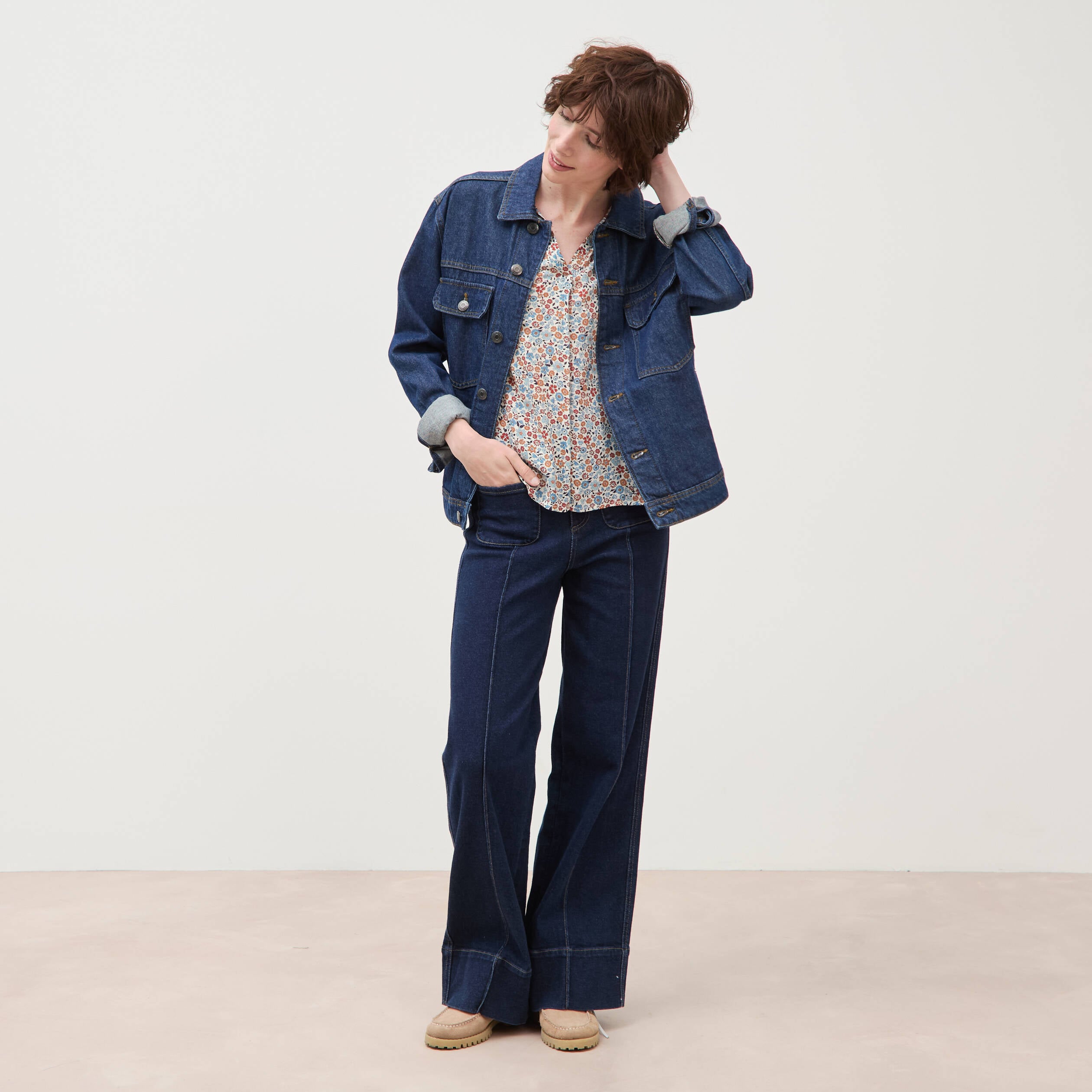 Blouse sans manches bleu gris femme