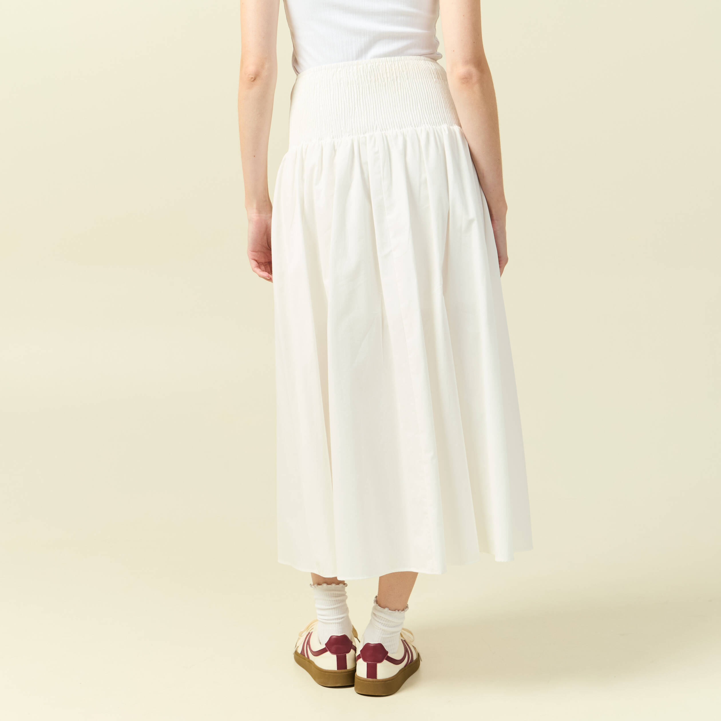Jupe longue &eacute;vas&eacute;e en coton ecru femme