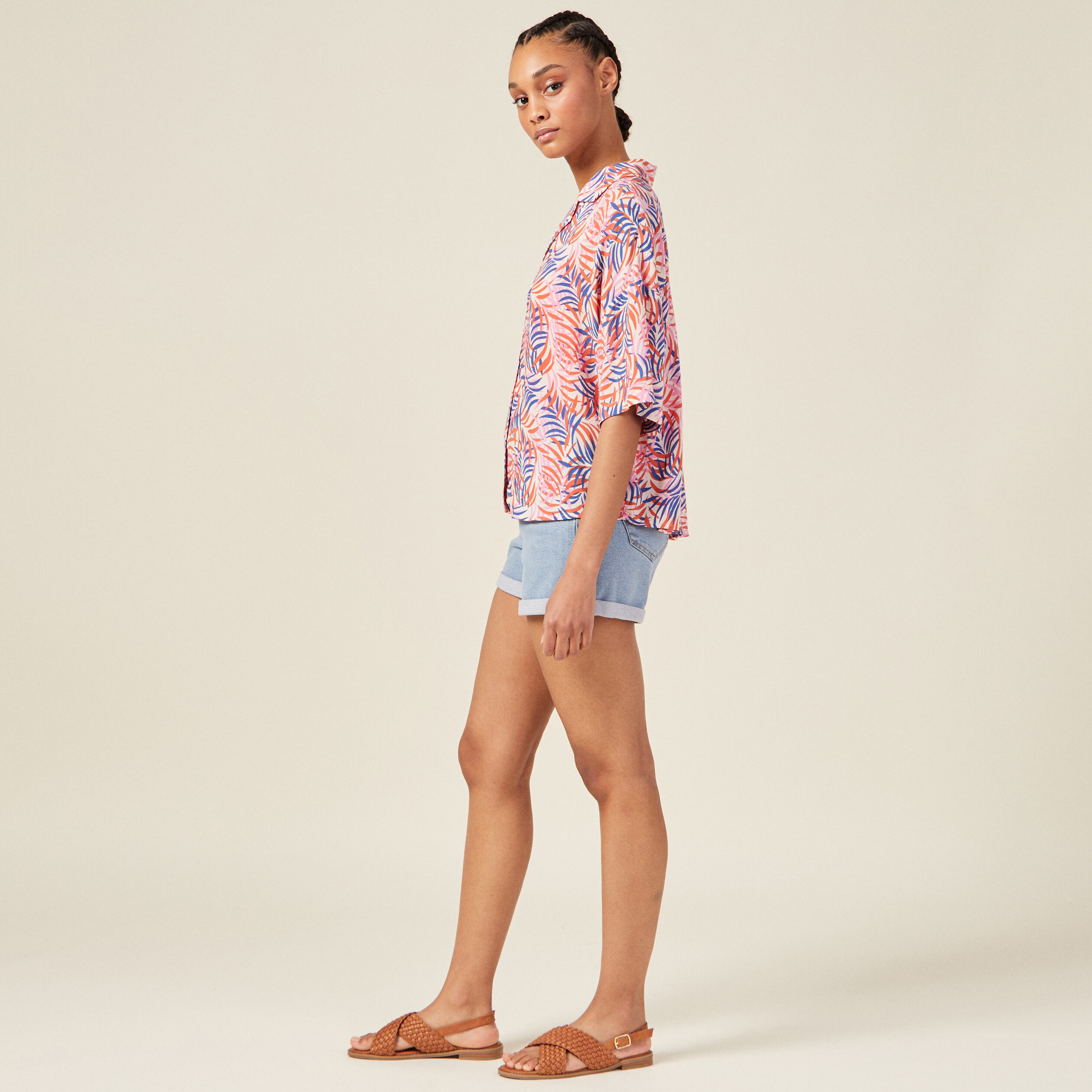 Chemise manches courtes multicolore femme