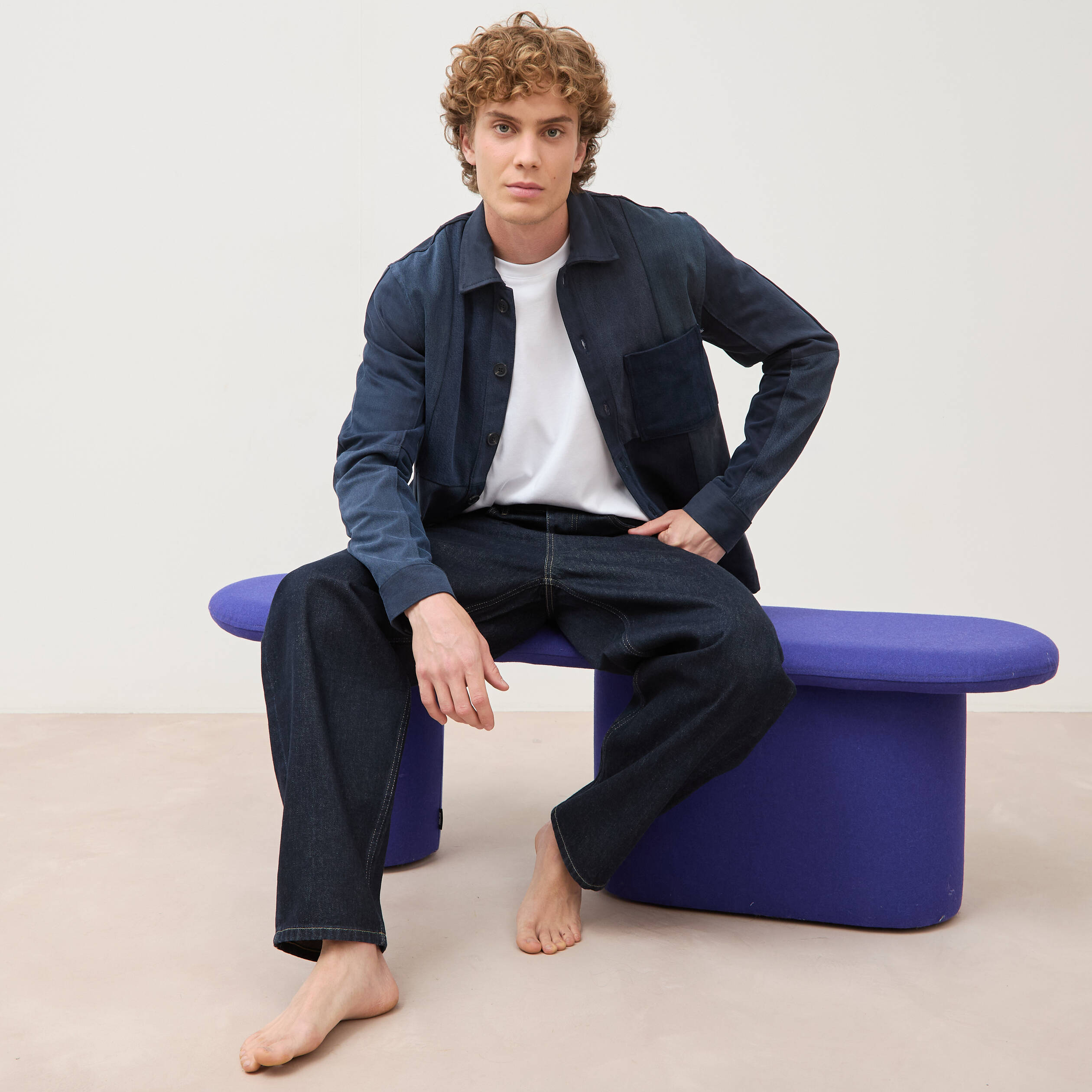 Surchemise droite manches longues denim brut homme