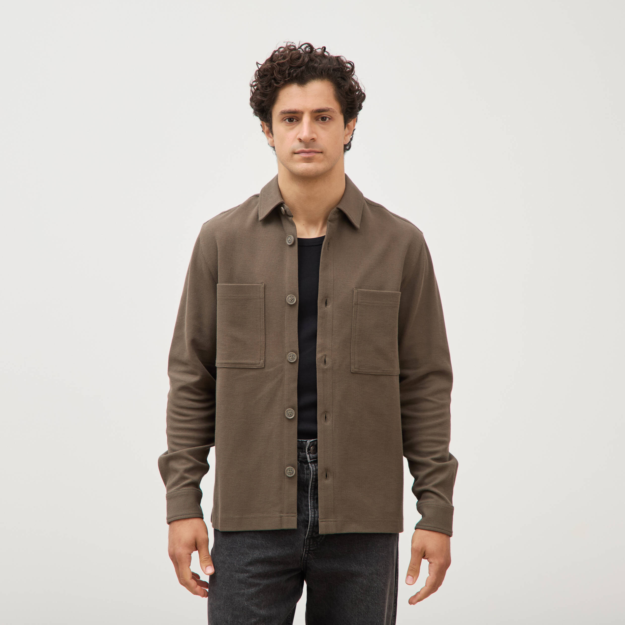Surchemise manches longues taupe homme