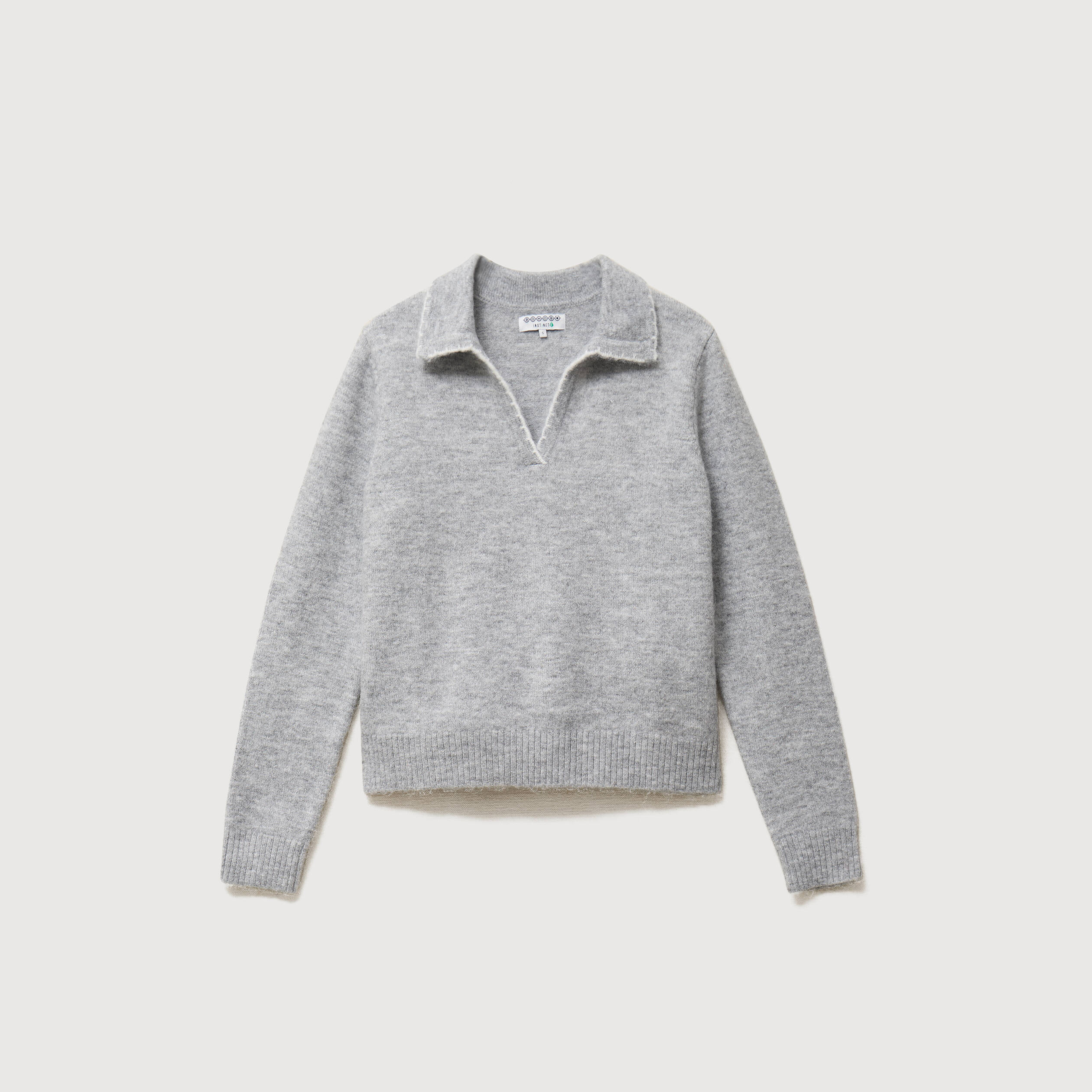 Pull droit col polo manches longues gris femme