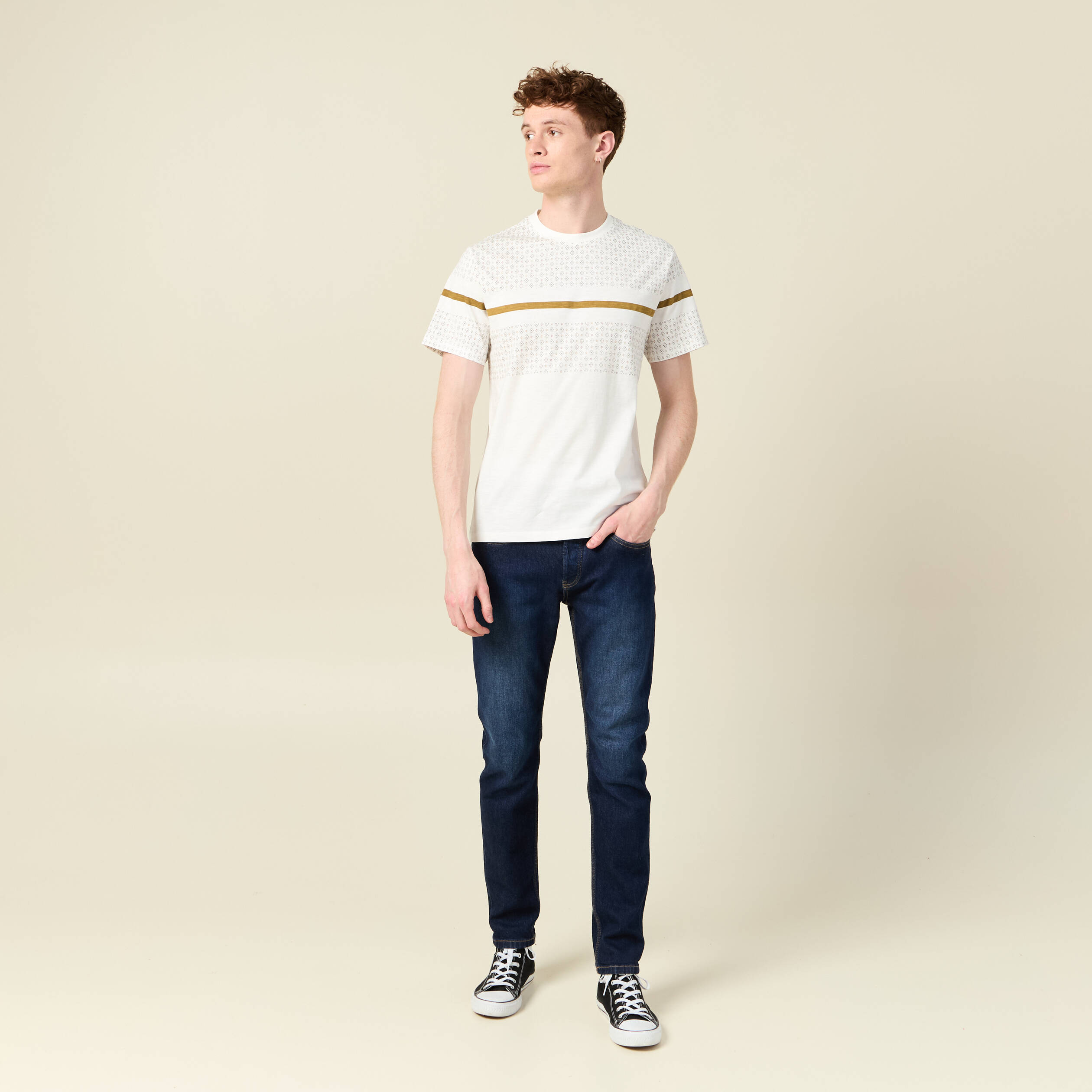 T-shirt col rond manches courtes ecru homme
