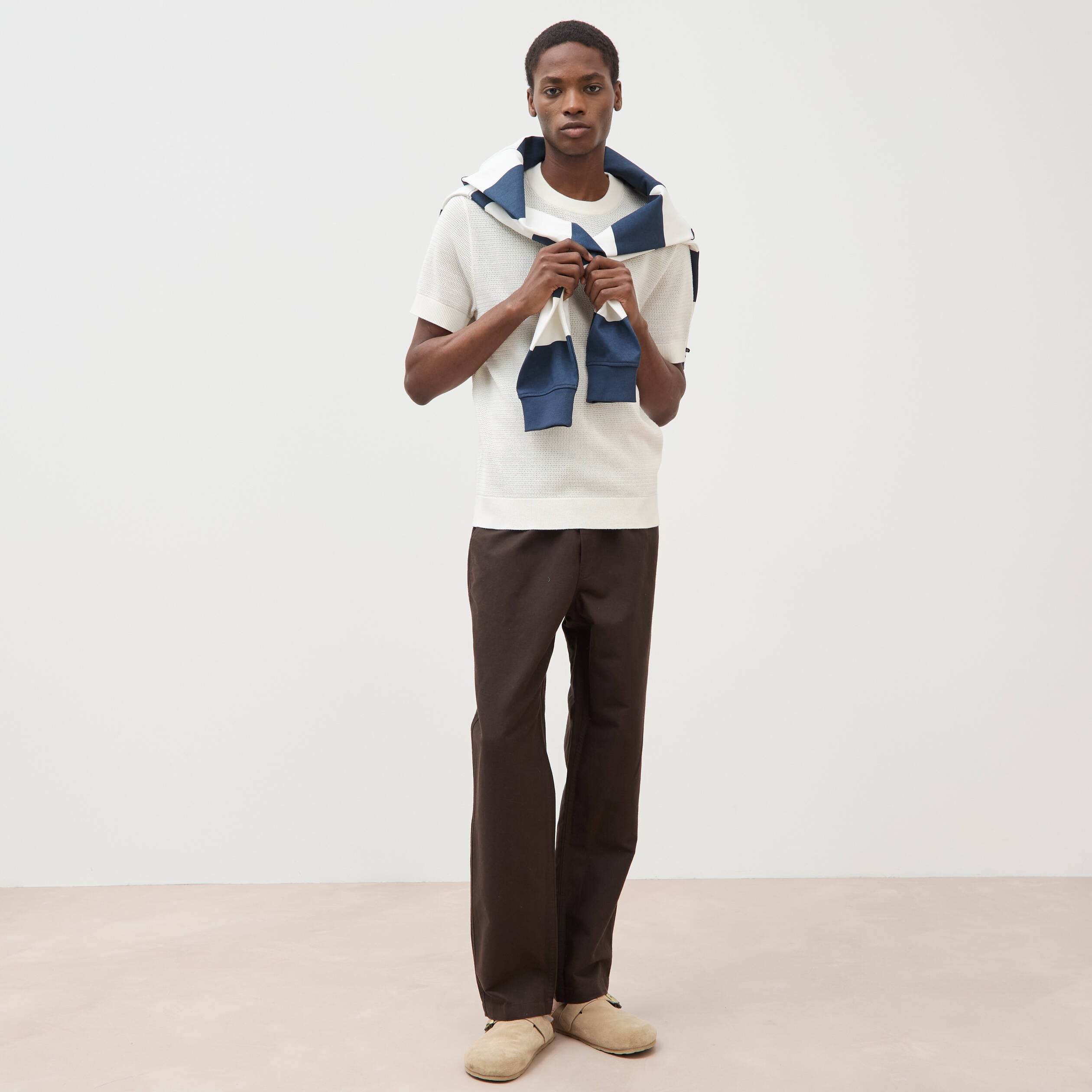 T-shirt en coton manches courtes ecru homme