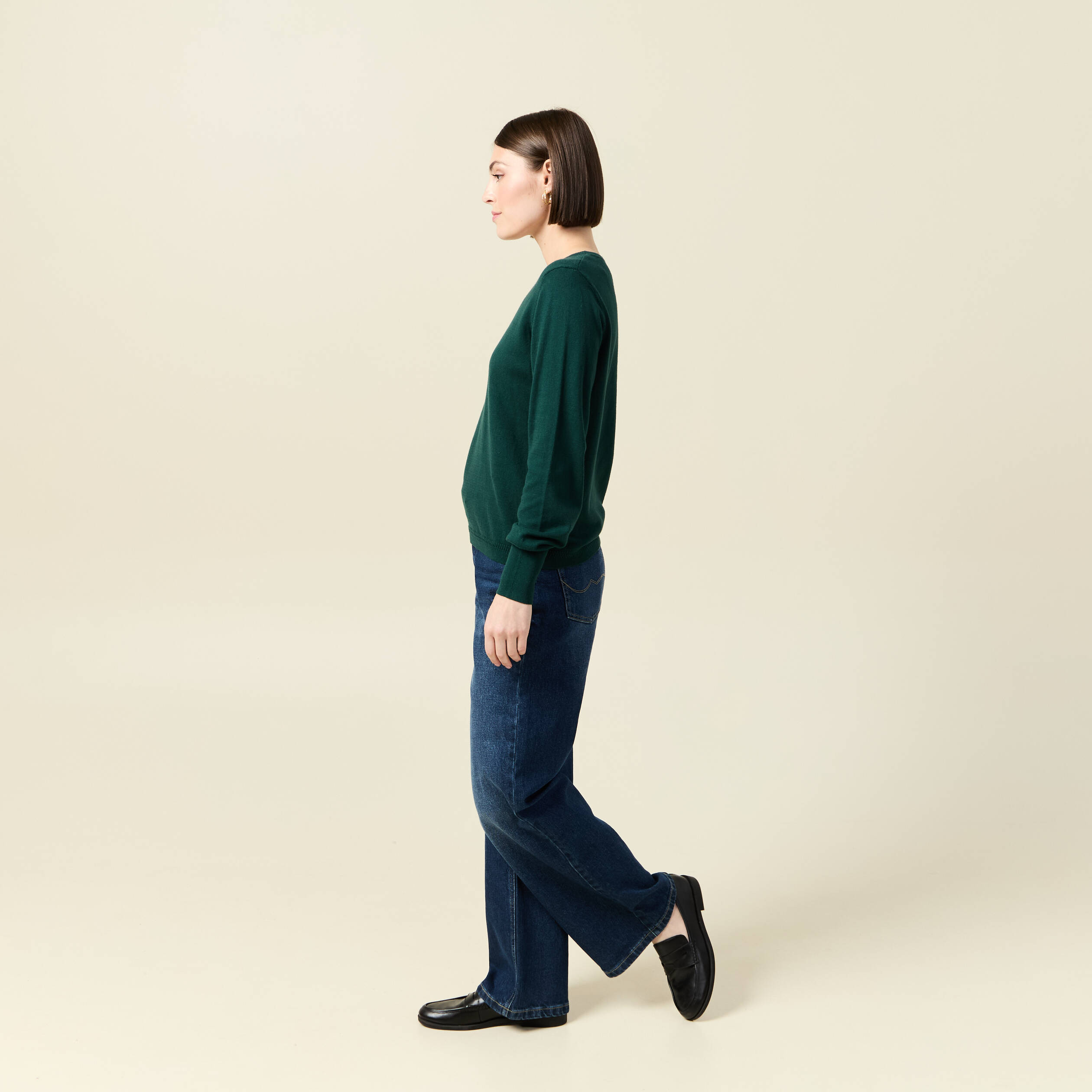 Pull manches longues vert fonc&eacute; femme