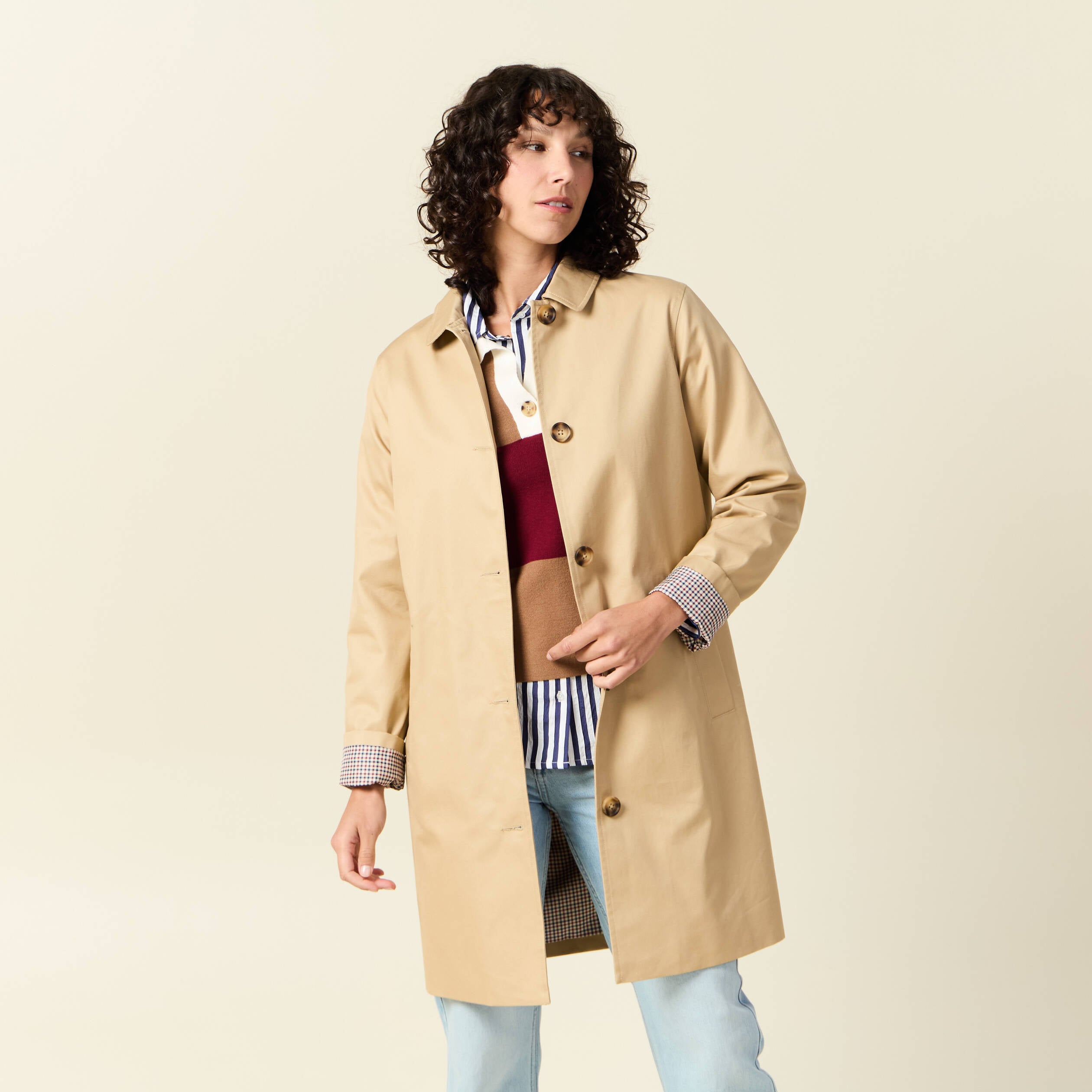 Trench long enduit beige femme