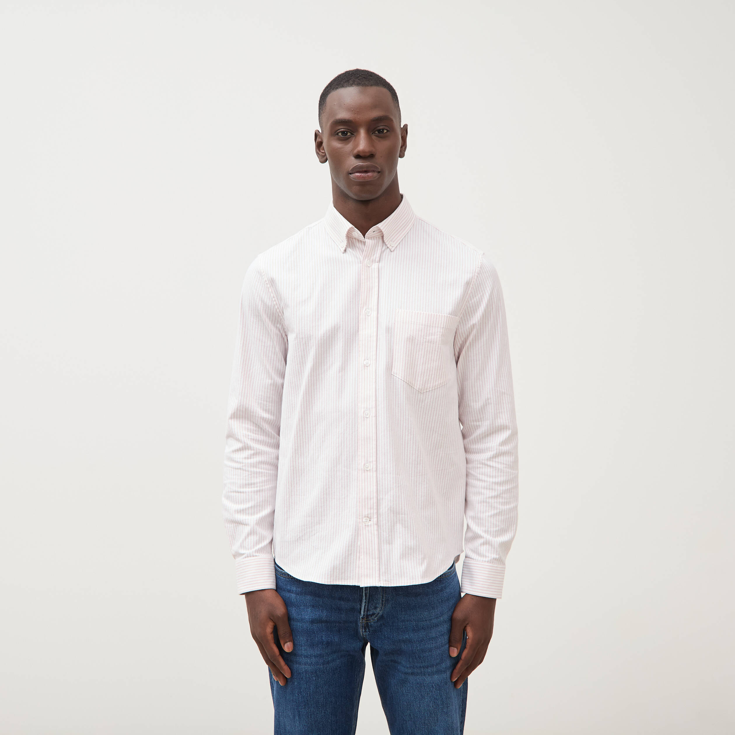Chemise manches longues col am&eacute;ricain rose poudr&eacute;e homme