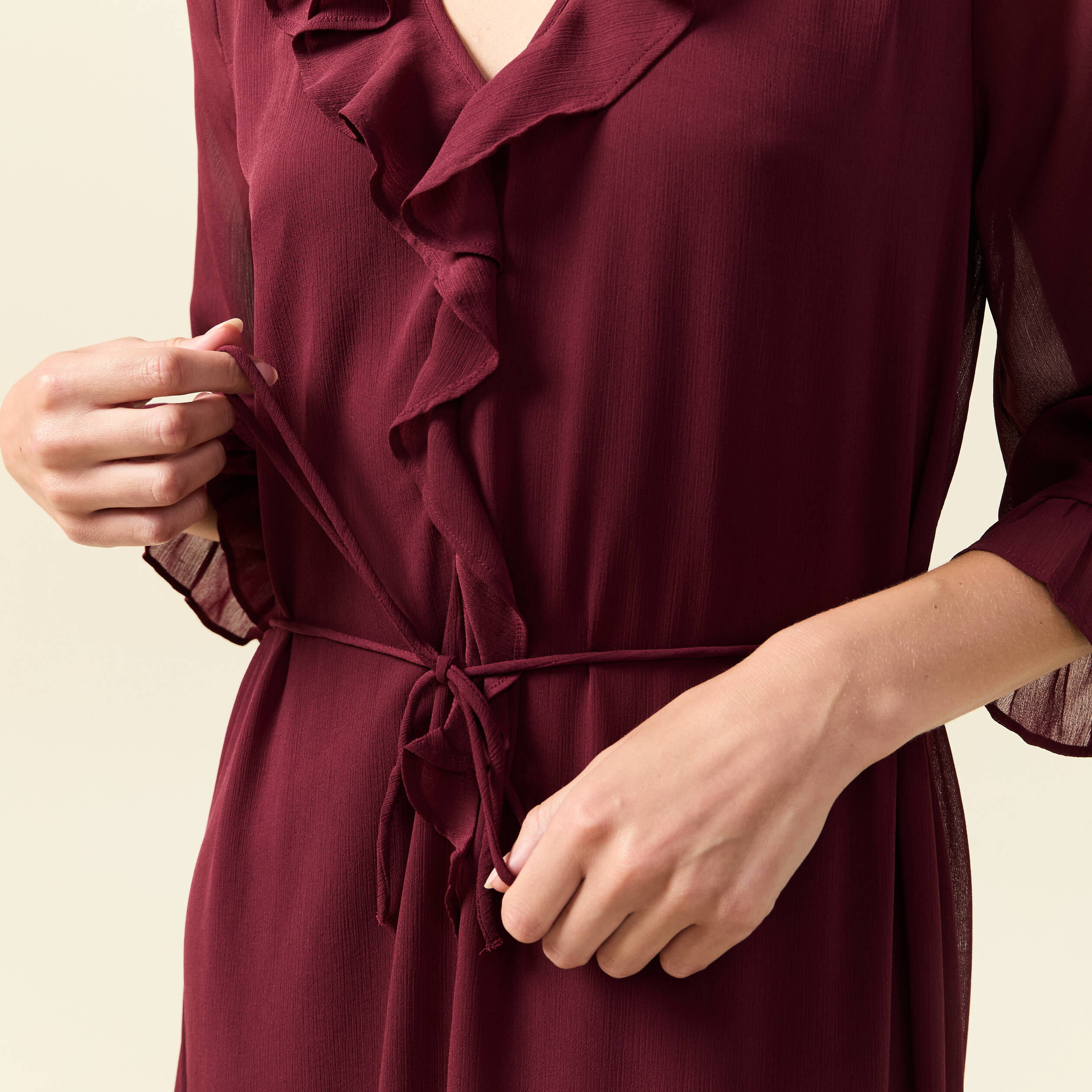Robe manches 3/4 doubl&eacute;e bordeaux femme