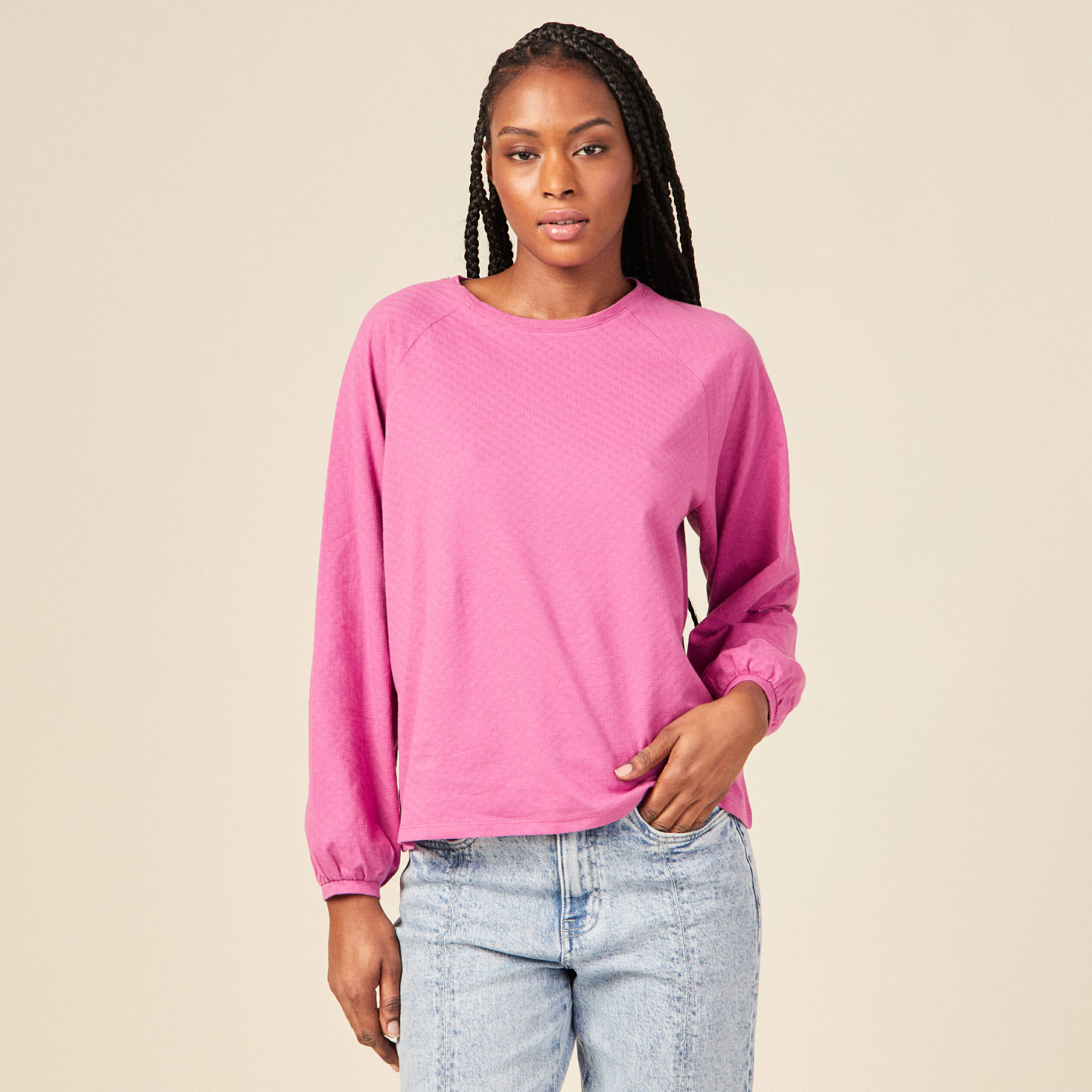 t shirt manches longues rose framboise femme T-shirt manches longues rose framboise femme