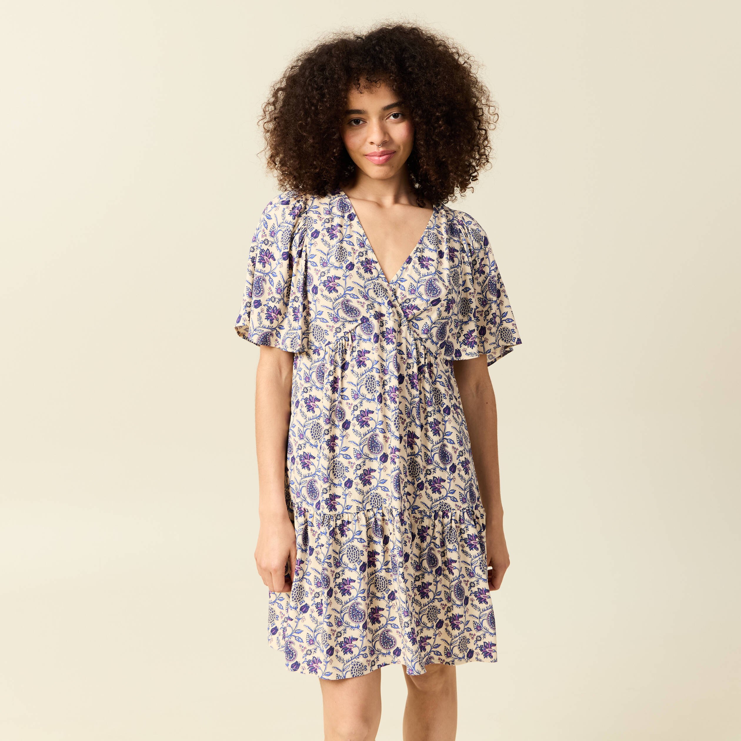 robe col v manches courtes bleu femme Robe col V manches courtes bleu femme