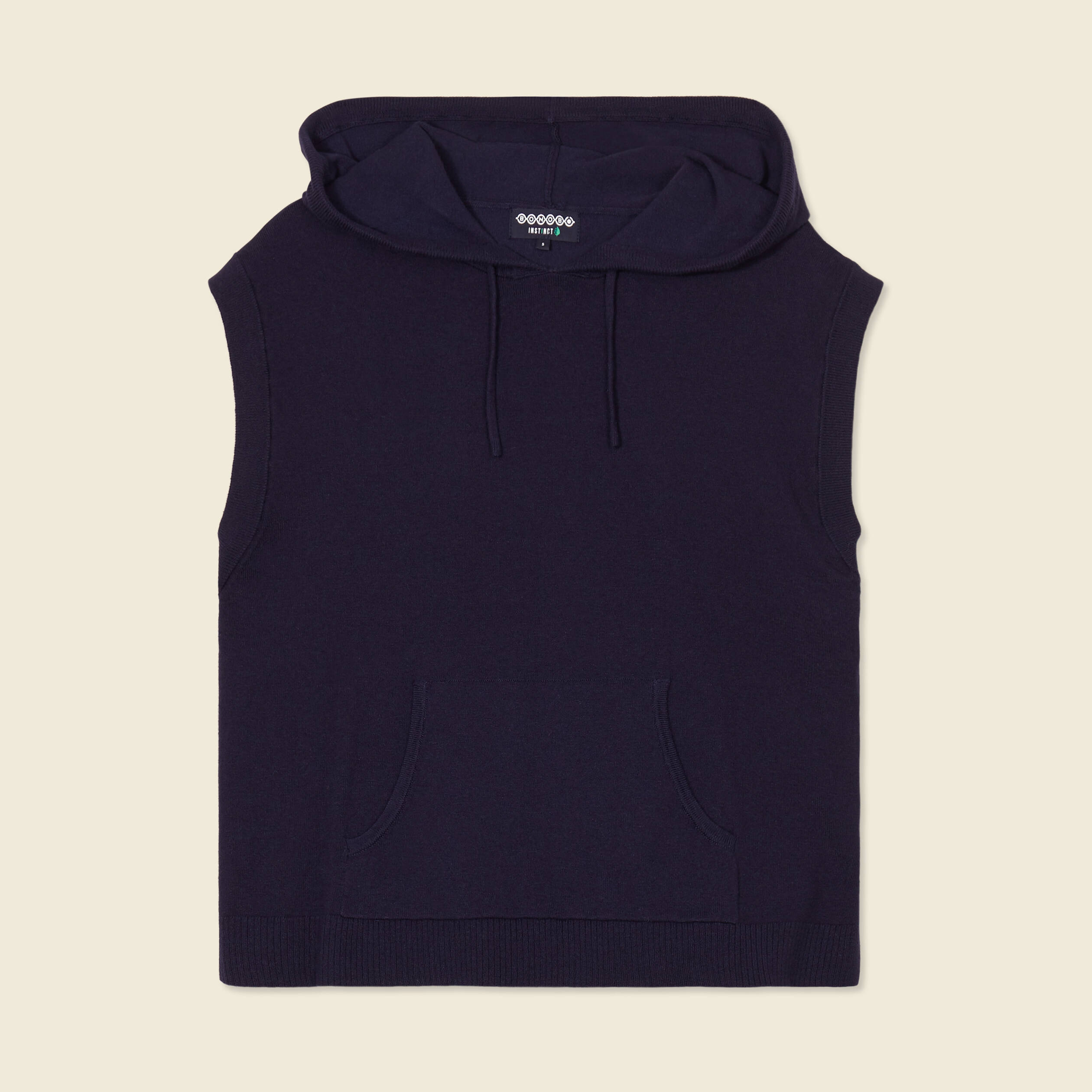 Pull sans manches capuche bleu marine femme