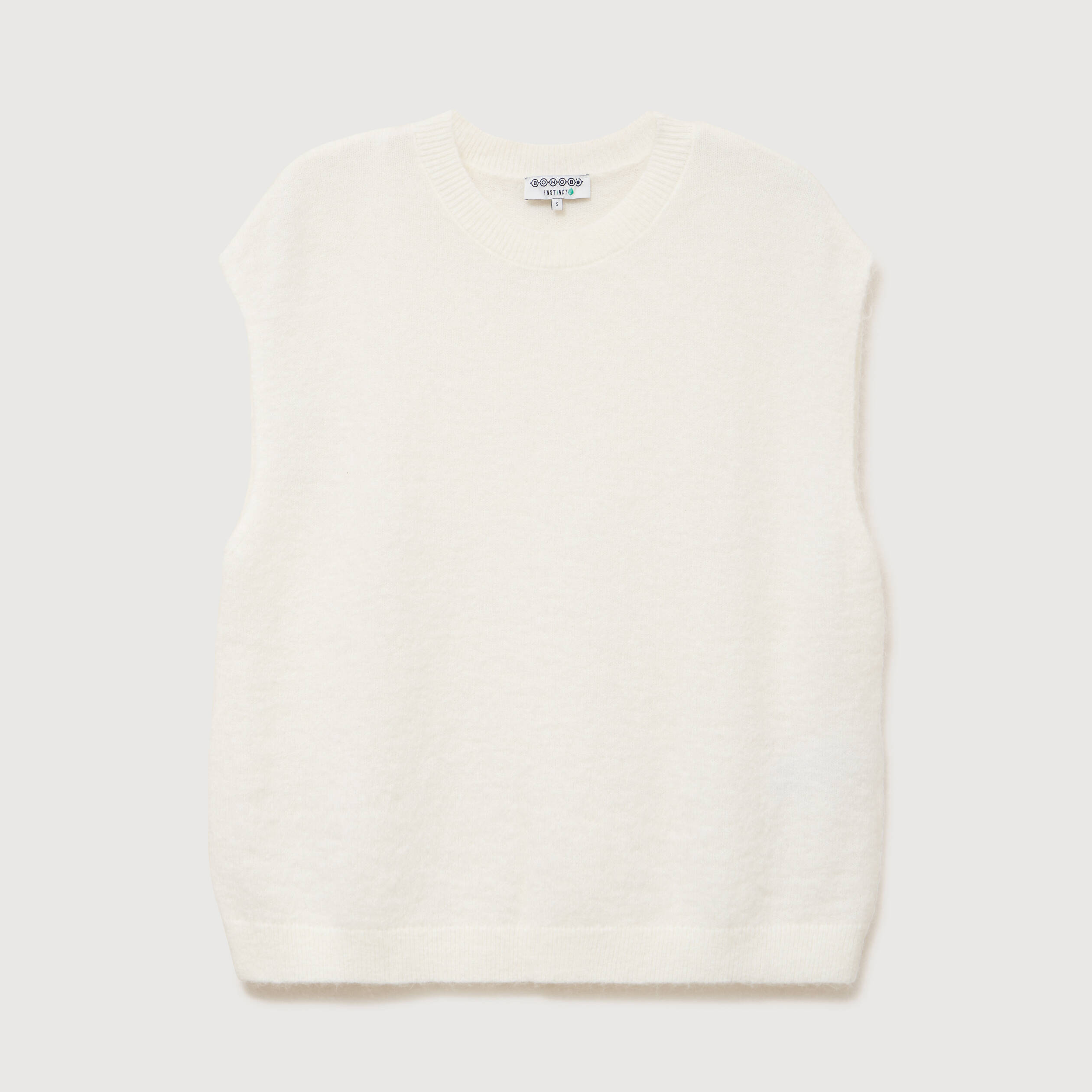 Pull droit court sans manches col rond ecru femme