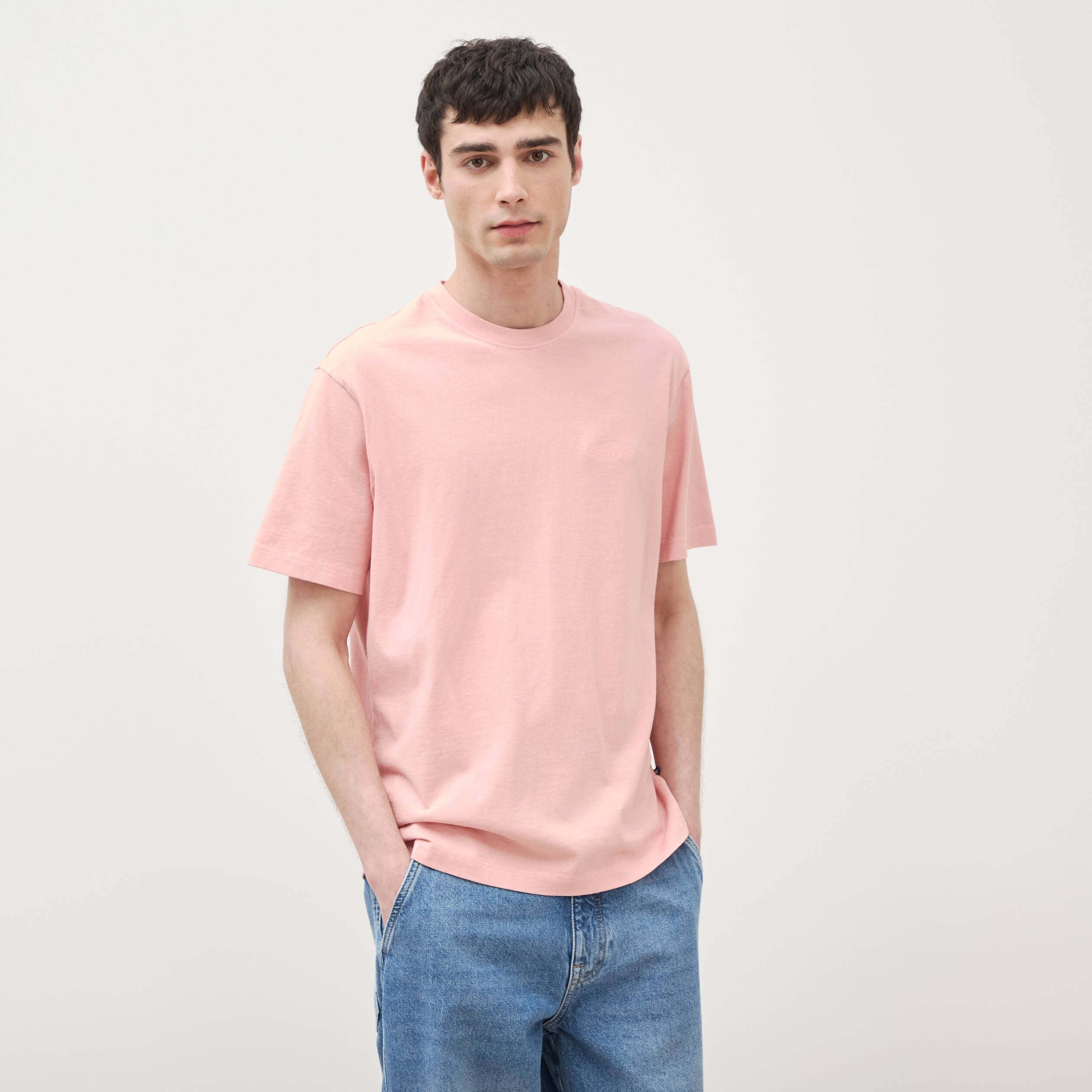 T-shirt ample en coton manches courtes rose poudr&eacute;e homme