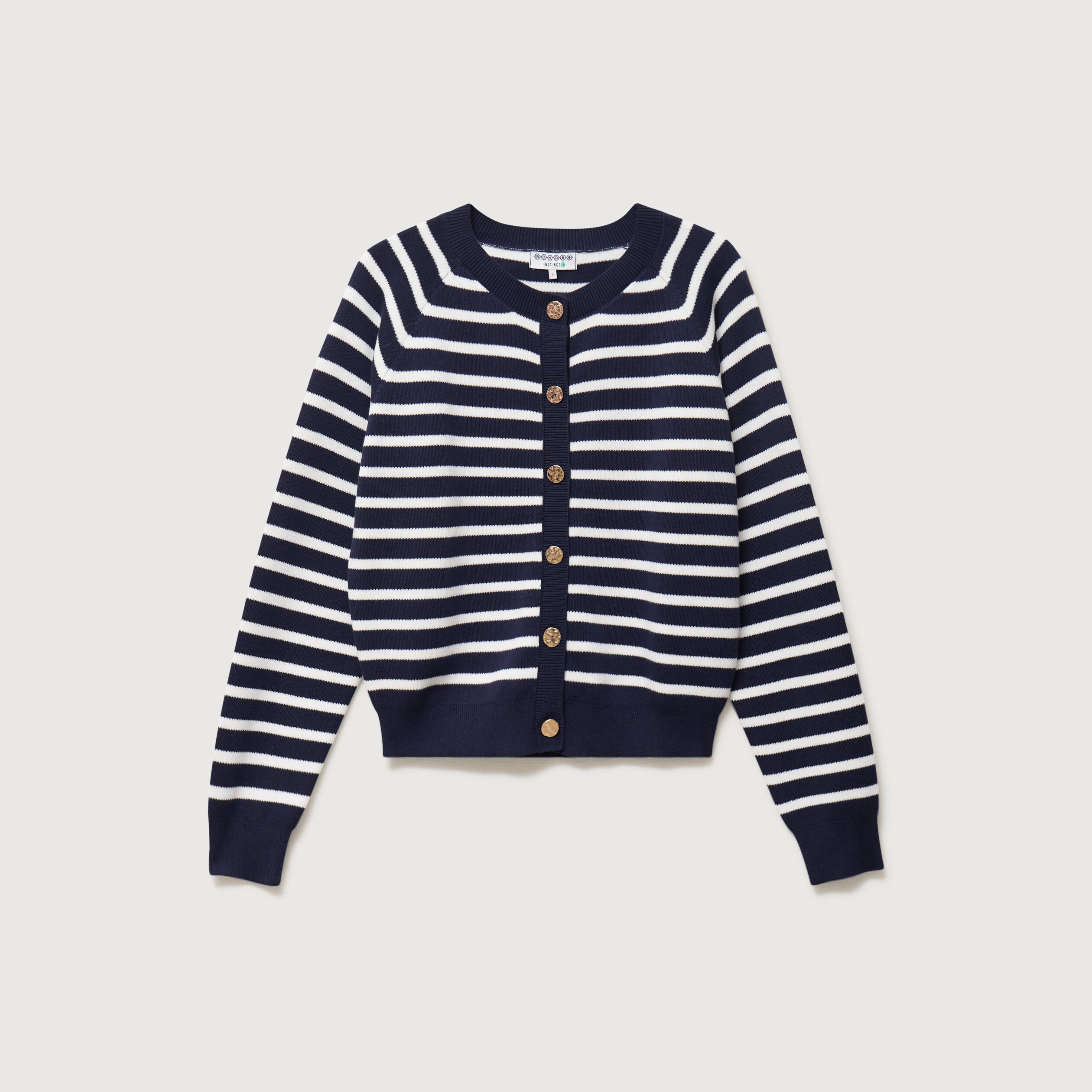 Gilet manches longues col rond en coton bleu marine femme