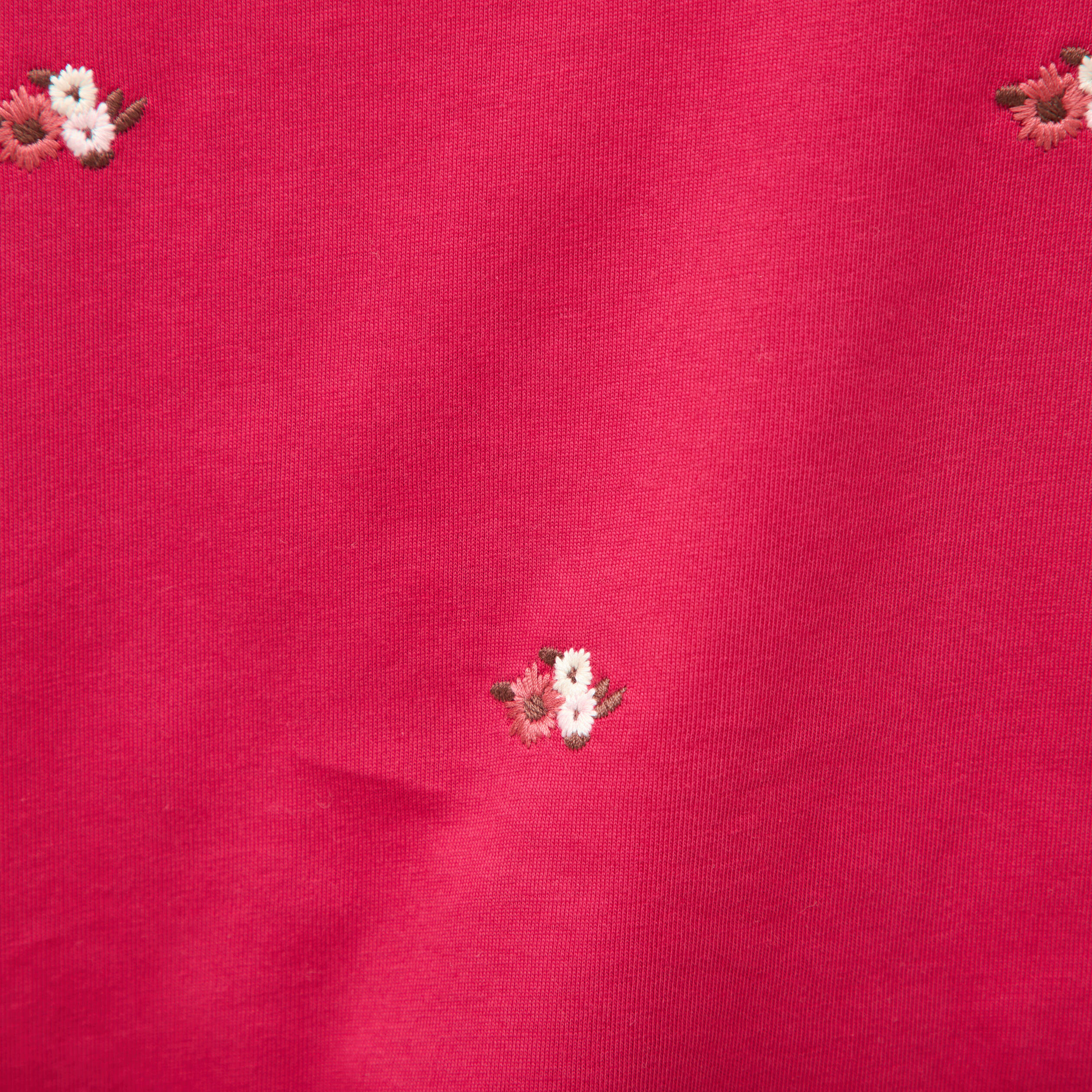 T-shirt droit col rond brod&eacute; en coton rouge clair femme