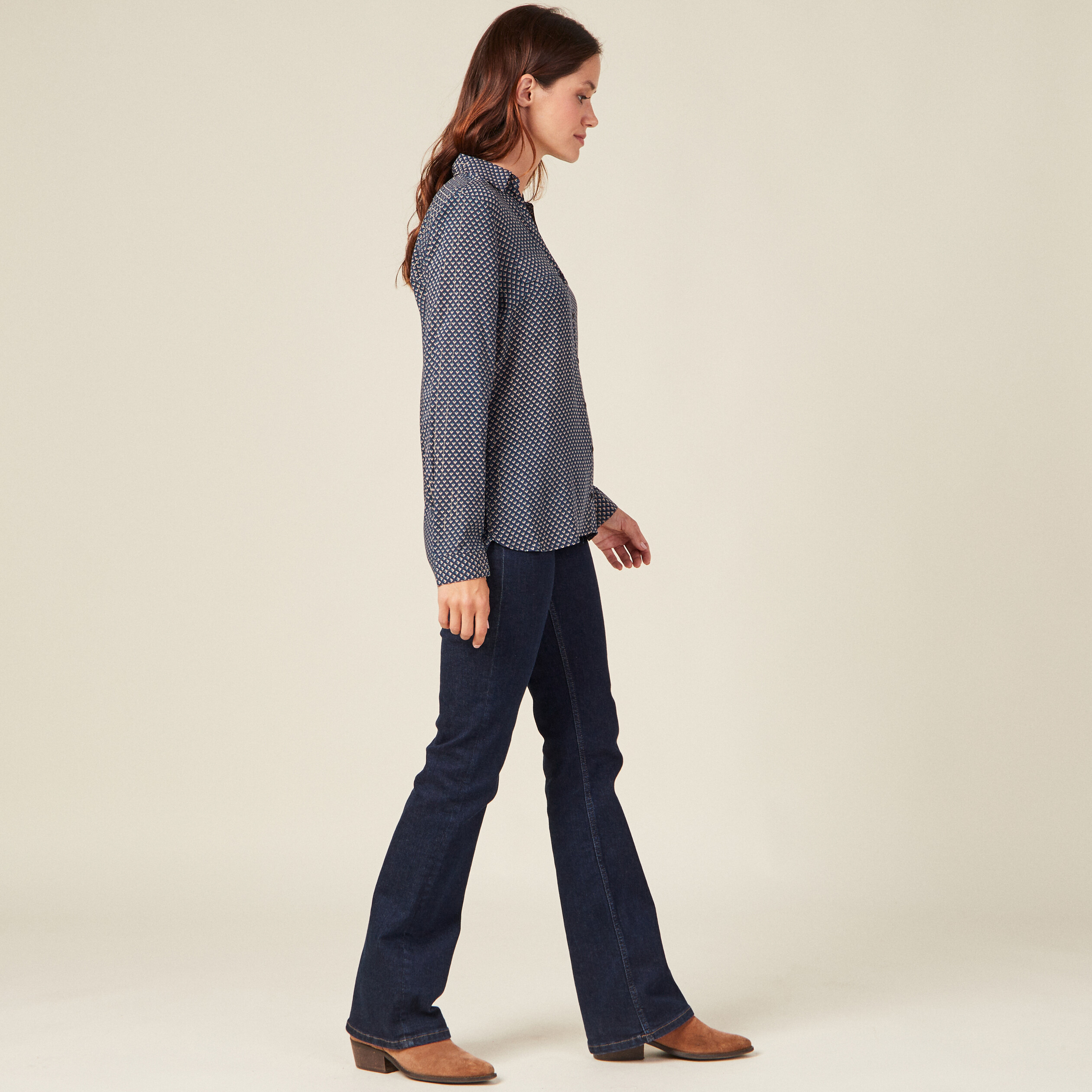 Chemise manches longues bleu femme
