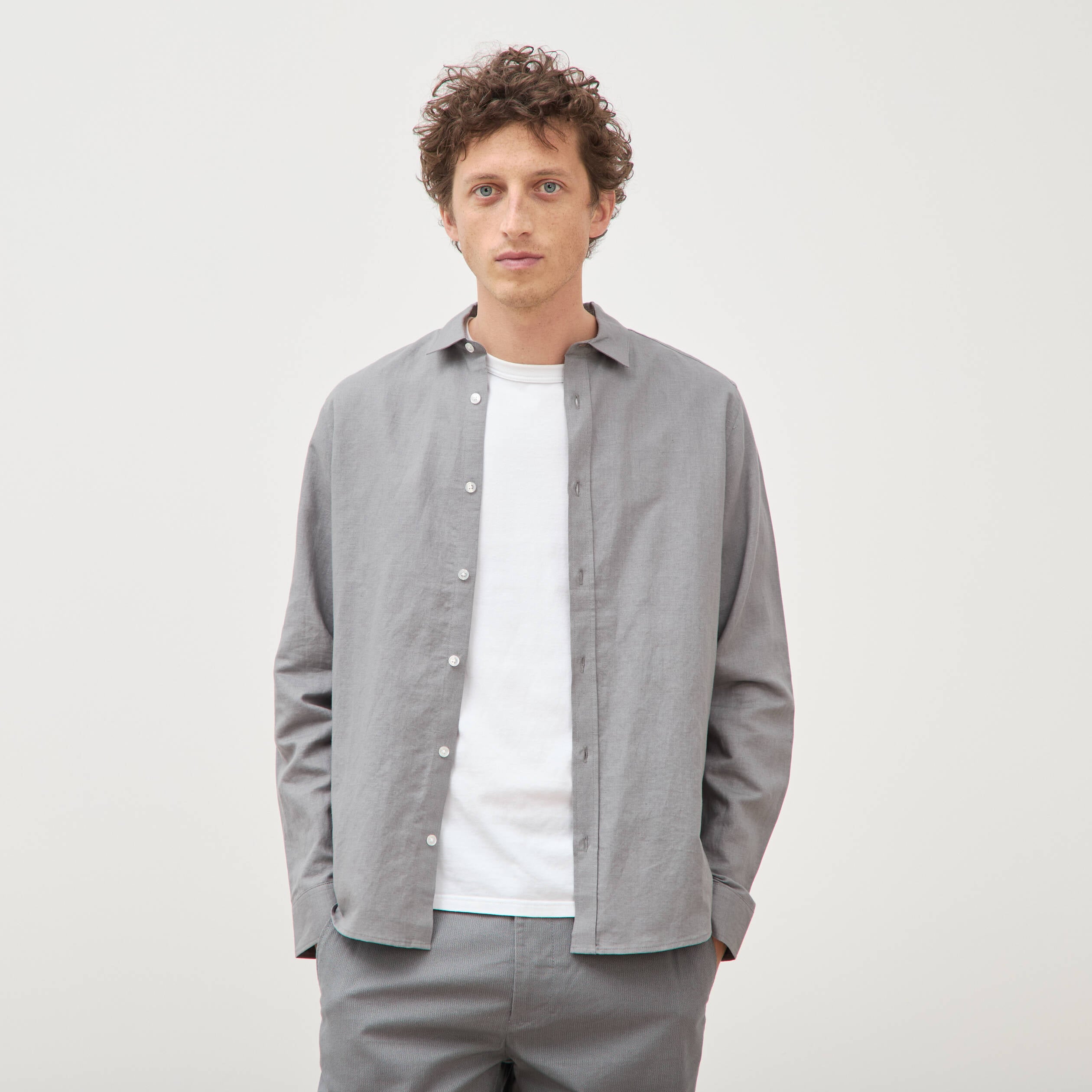 Chemise manches longues gris homme