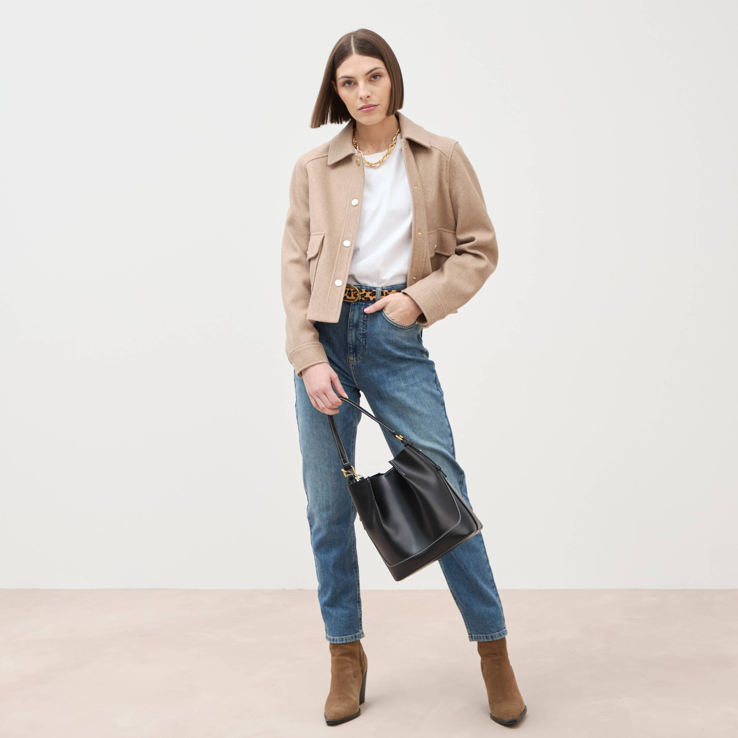 Jeans mom cropped taille haute denim dirty femme