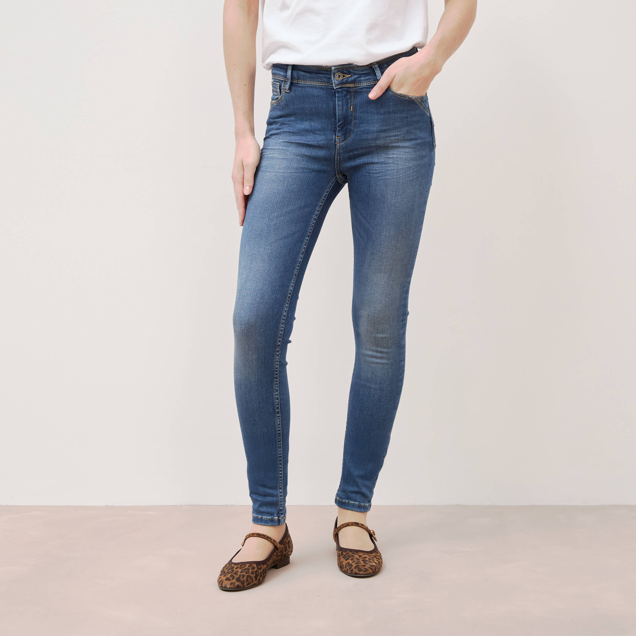 Jeans skinny push-up taille standard denim stone femme