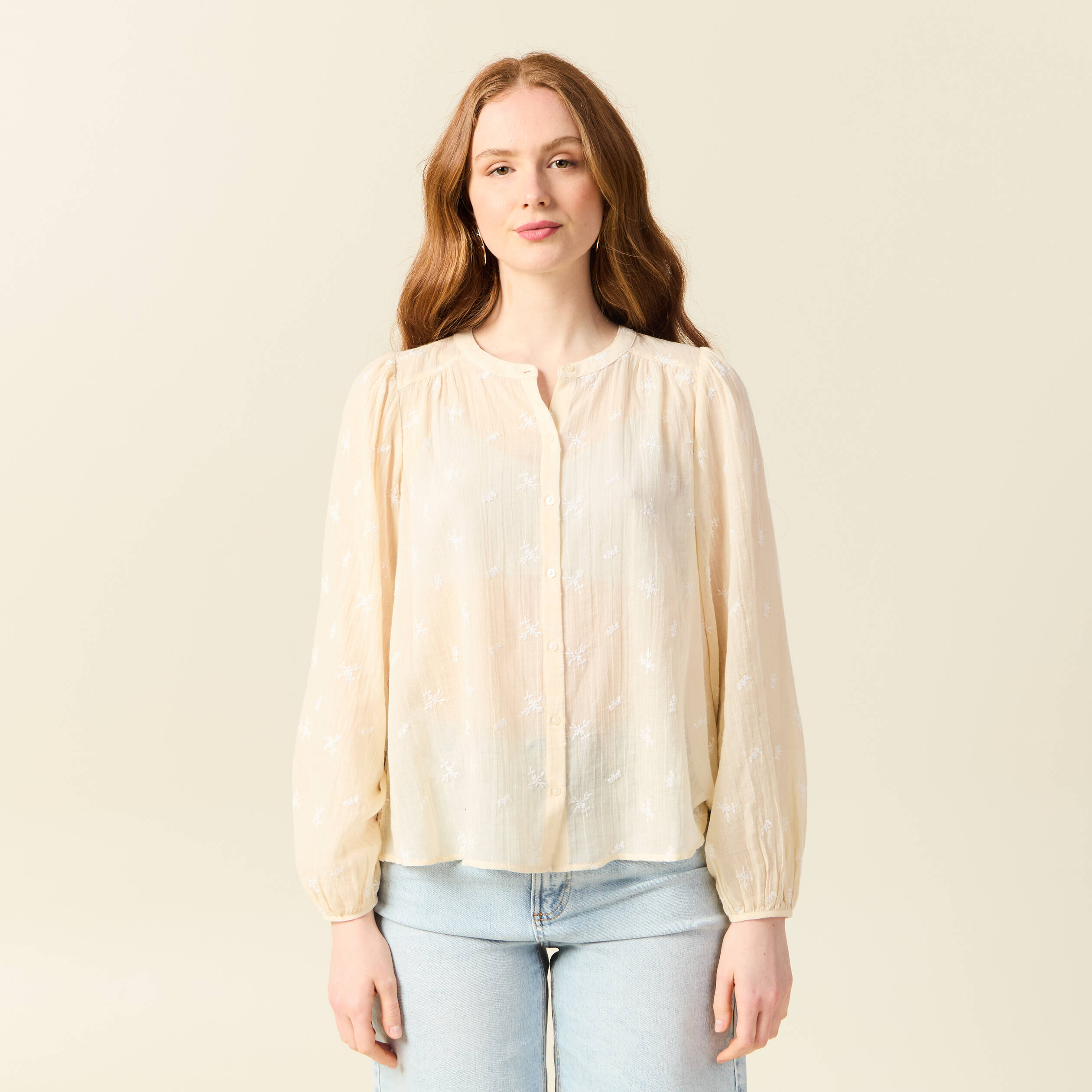blouse manches longues brodee creme femme Blouse manches longues brodée creme femme