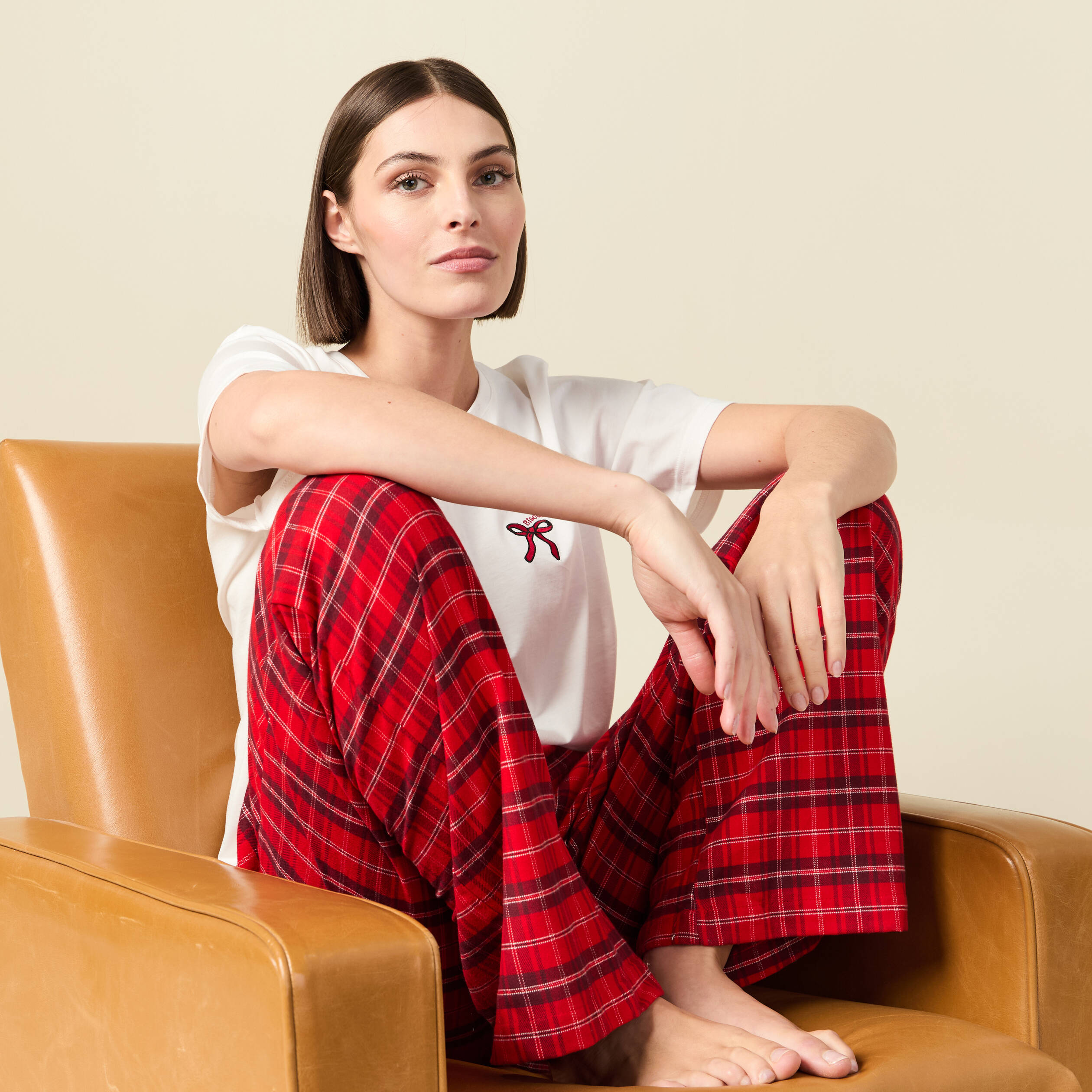 Pyjama coton haut + bas rouge femme