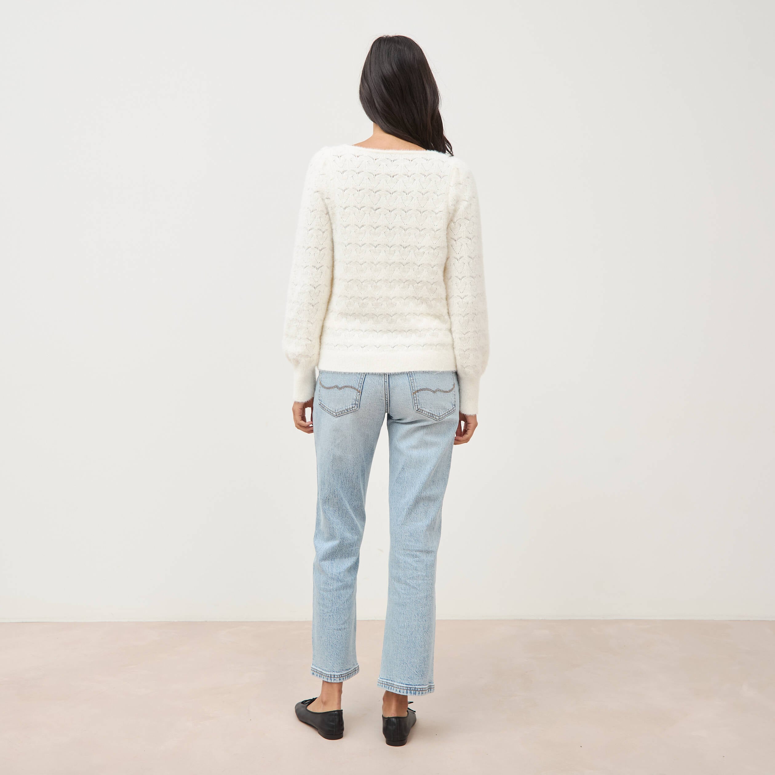 Pull manches longues col bateau ecru femme