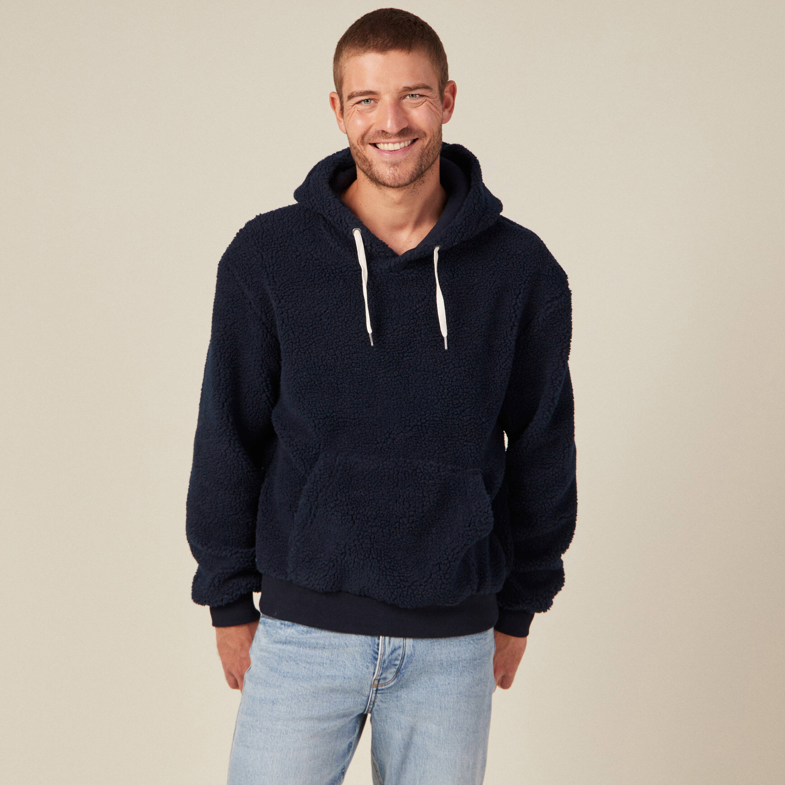 Sweat à capuche sherpa bleu marine homme