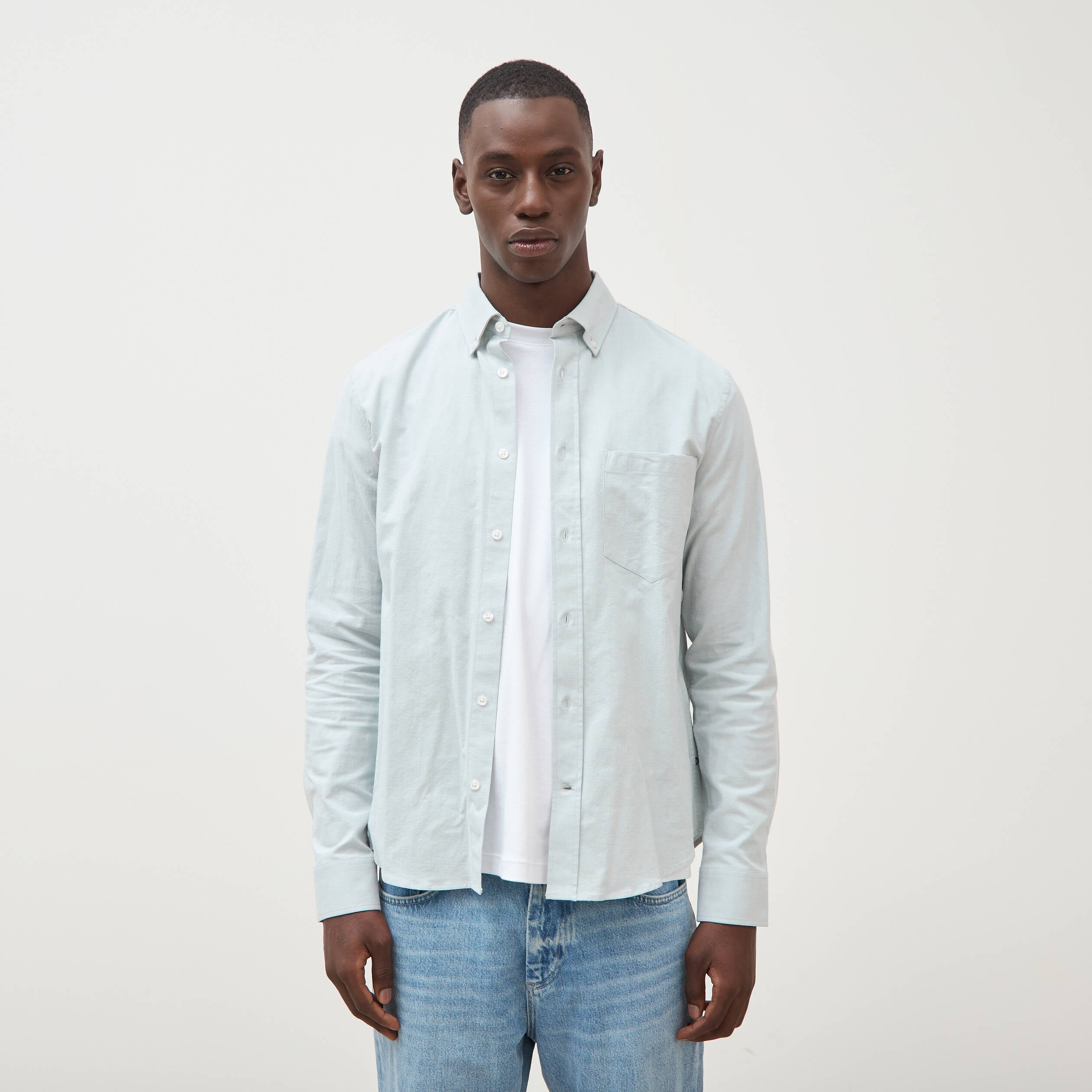 Chemise manches longues col am&eacute;ricain vert clair homme