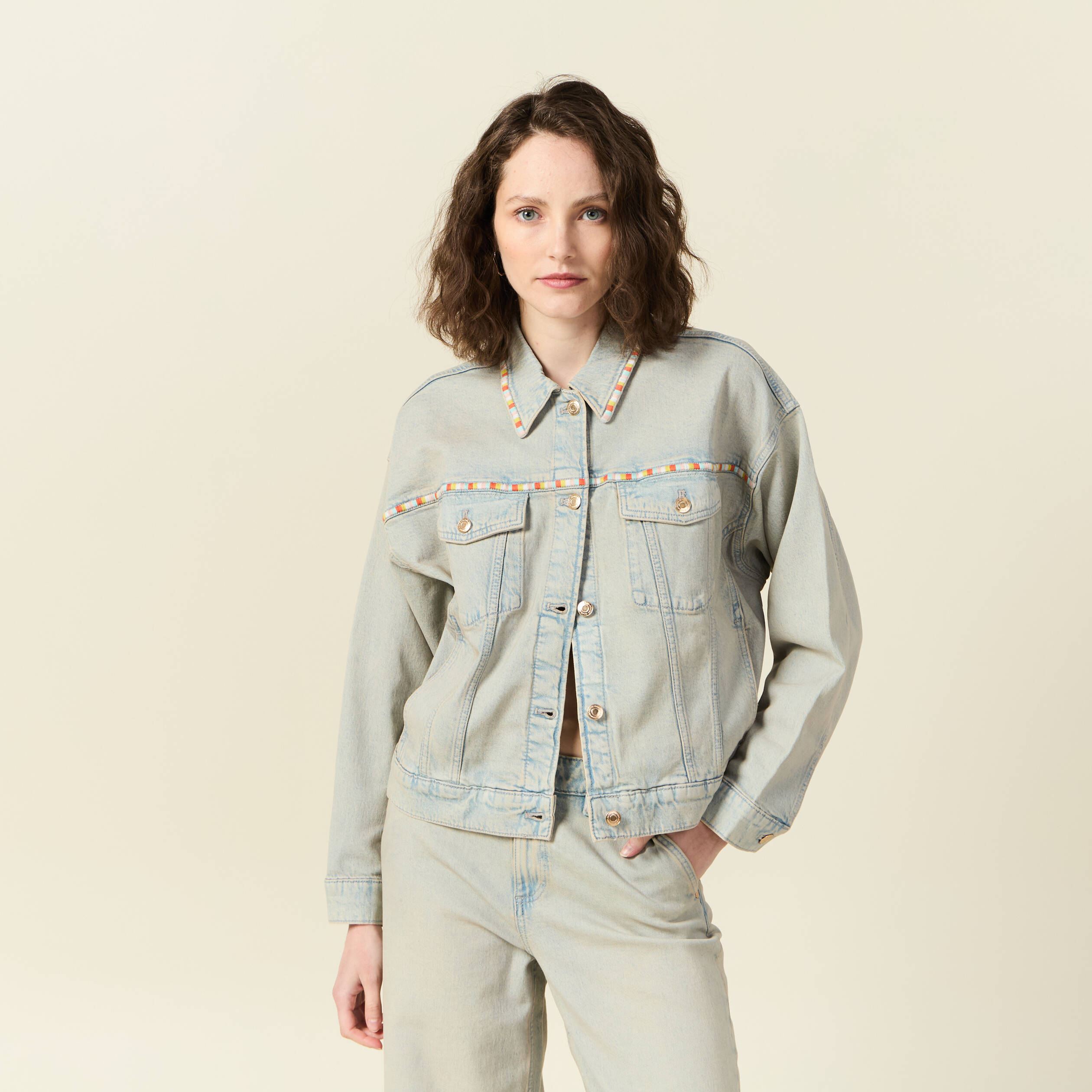 veste oversize en jean bleu ciel femme Veste oversize en jean bleu ciel femme