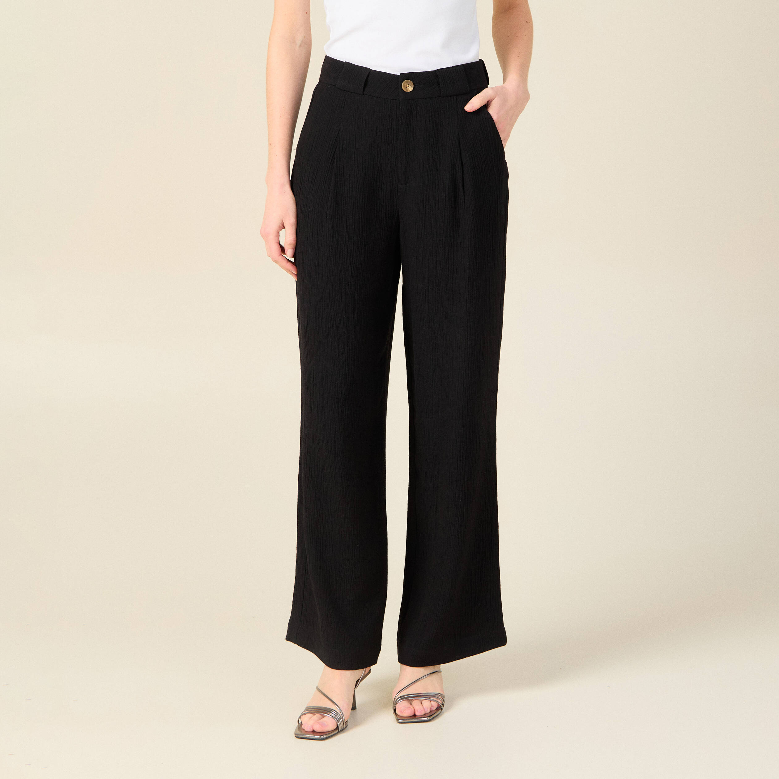 Pantalon large fluide noir femme
