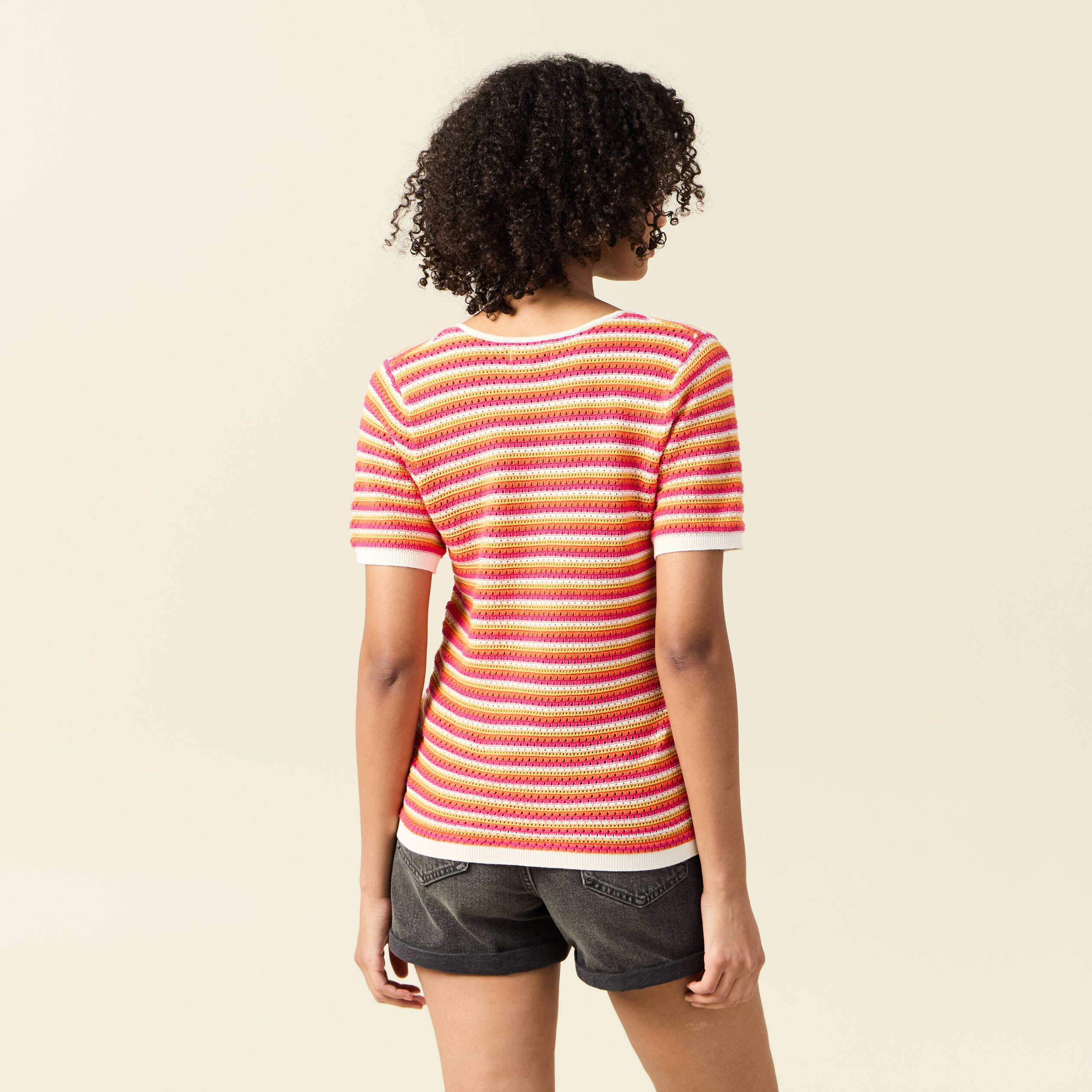 Pull manches courtes marron cognac femme