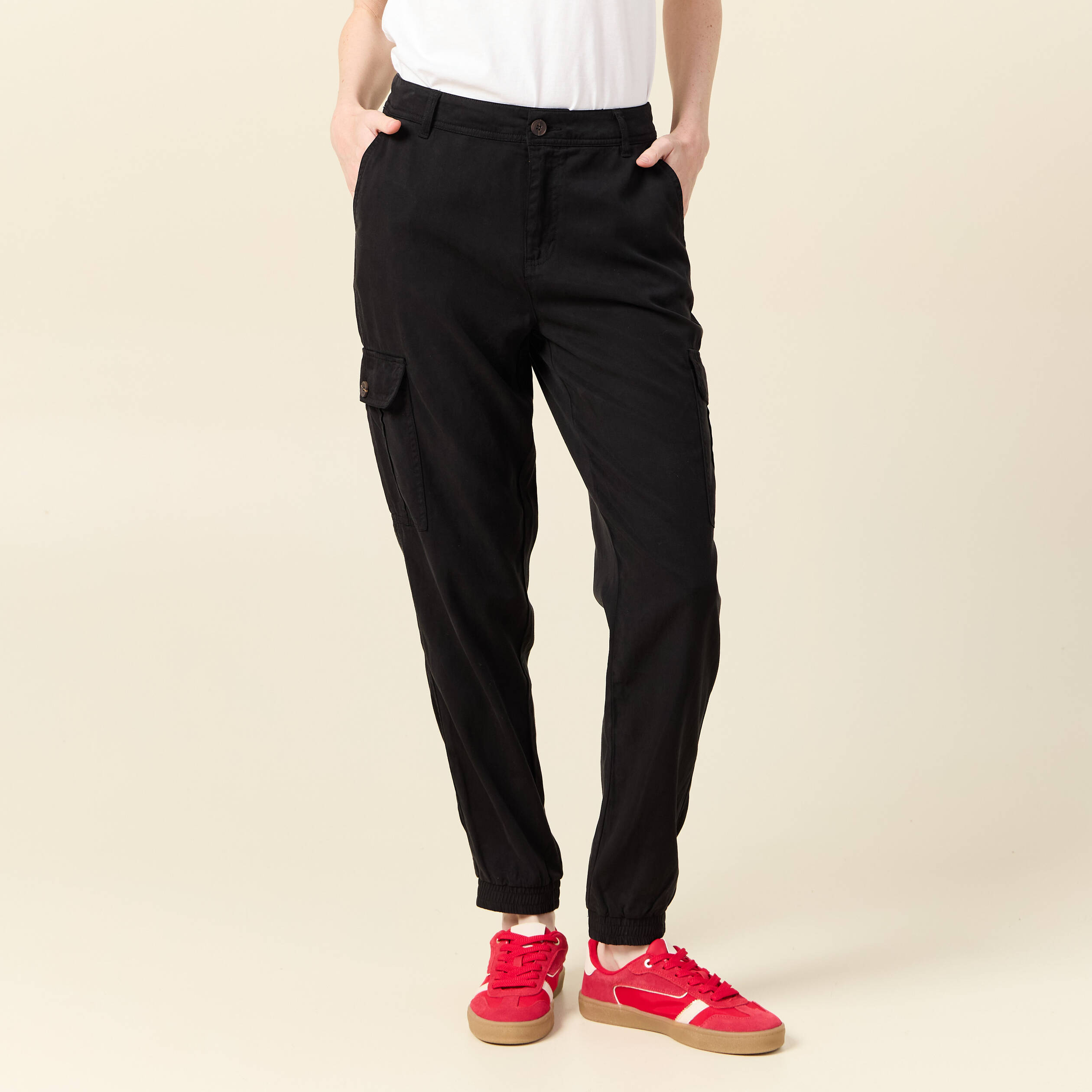 Pantalon battle 7/8&egrave;me taille standard noir femme