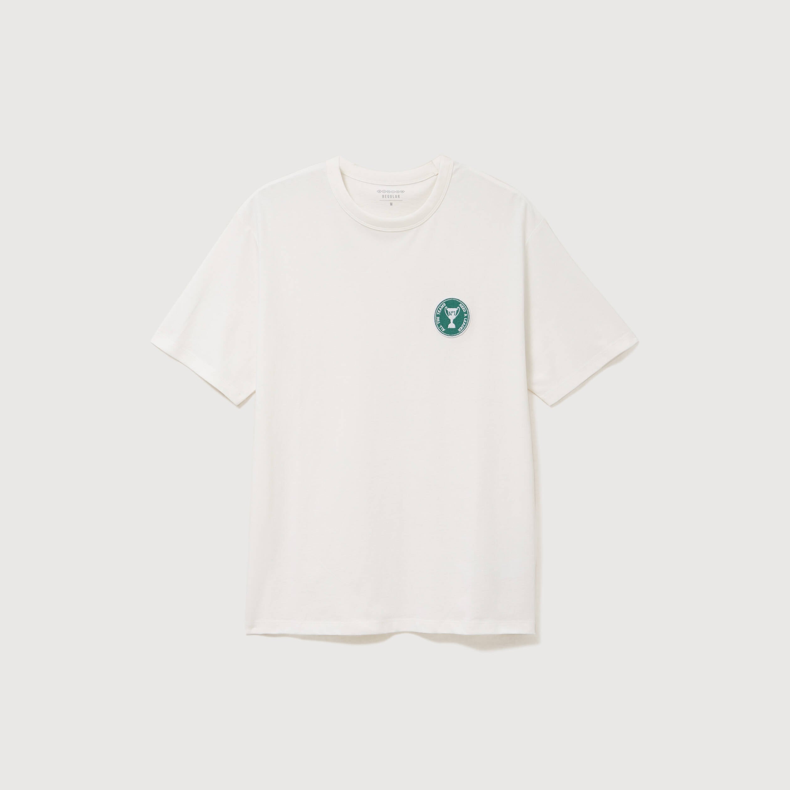 T-shirt col rond manches coudes en coton ecru homme
