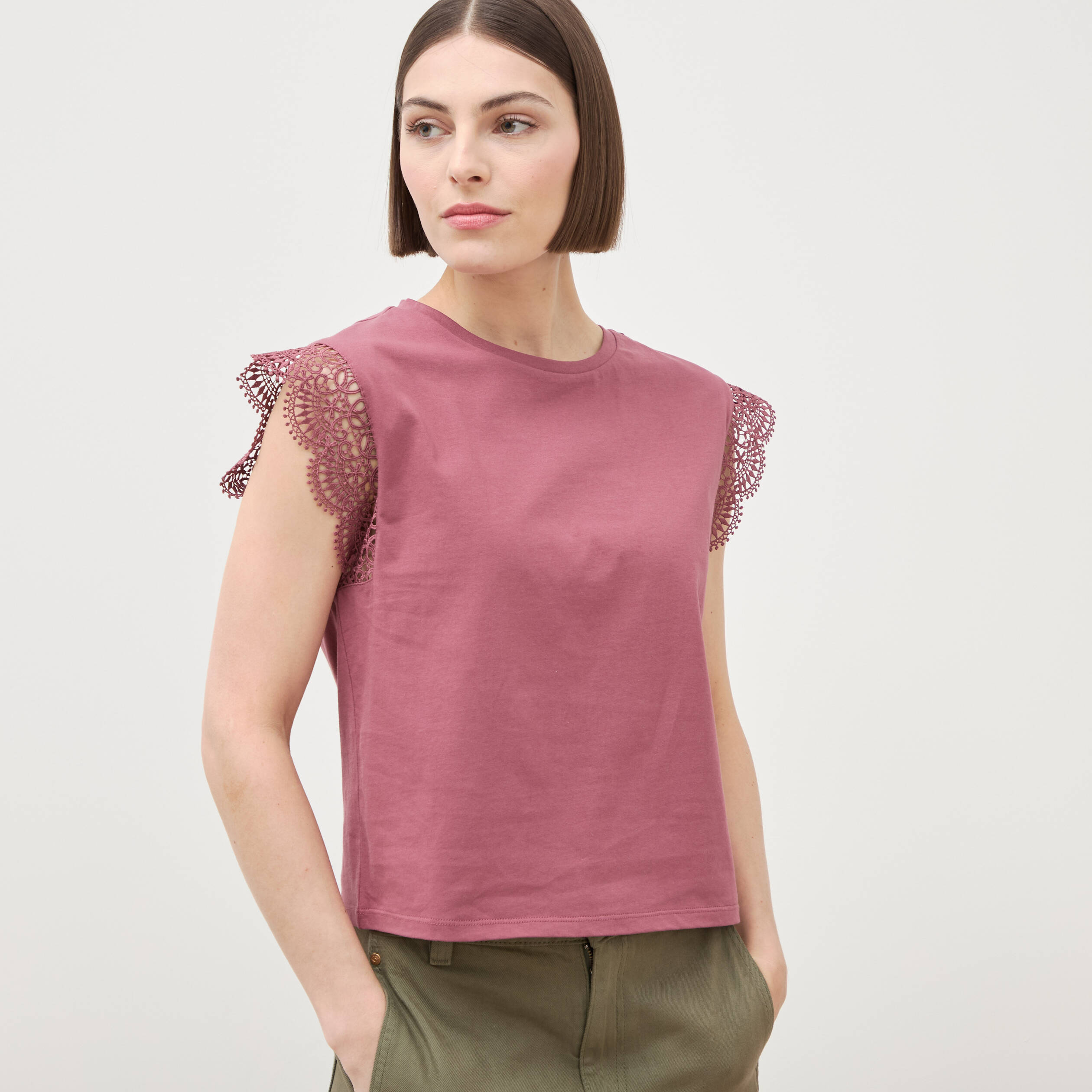 T-shirt manches courtes vieux rose femme